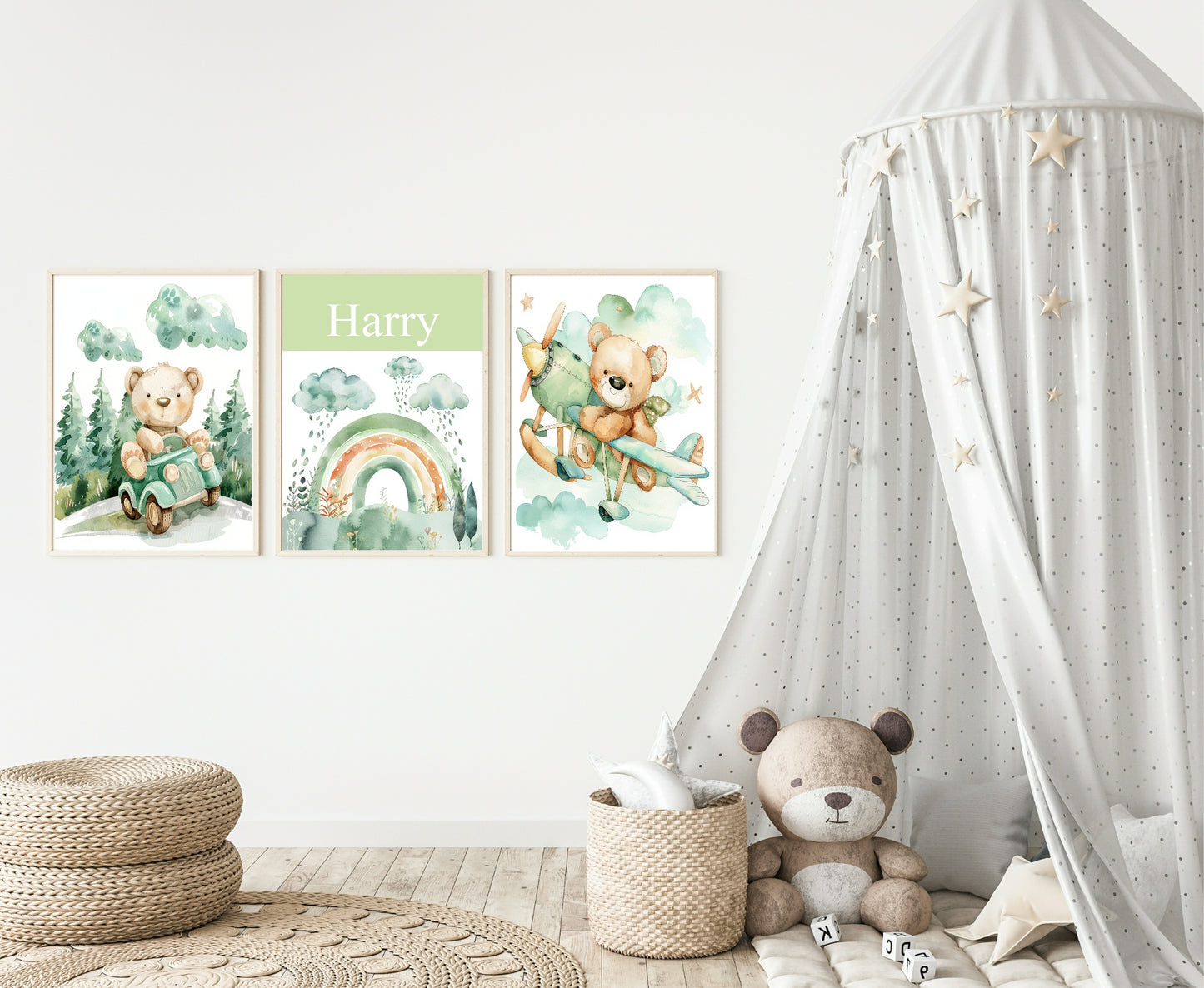 Personalised Rainbow Print | Green Nursery Wall Art