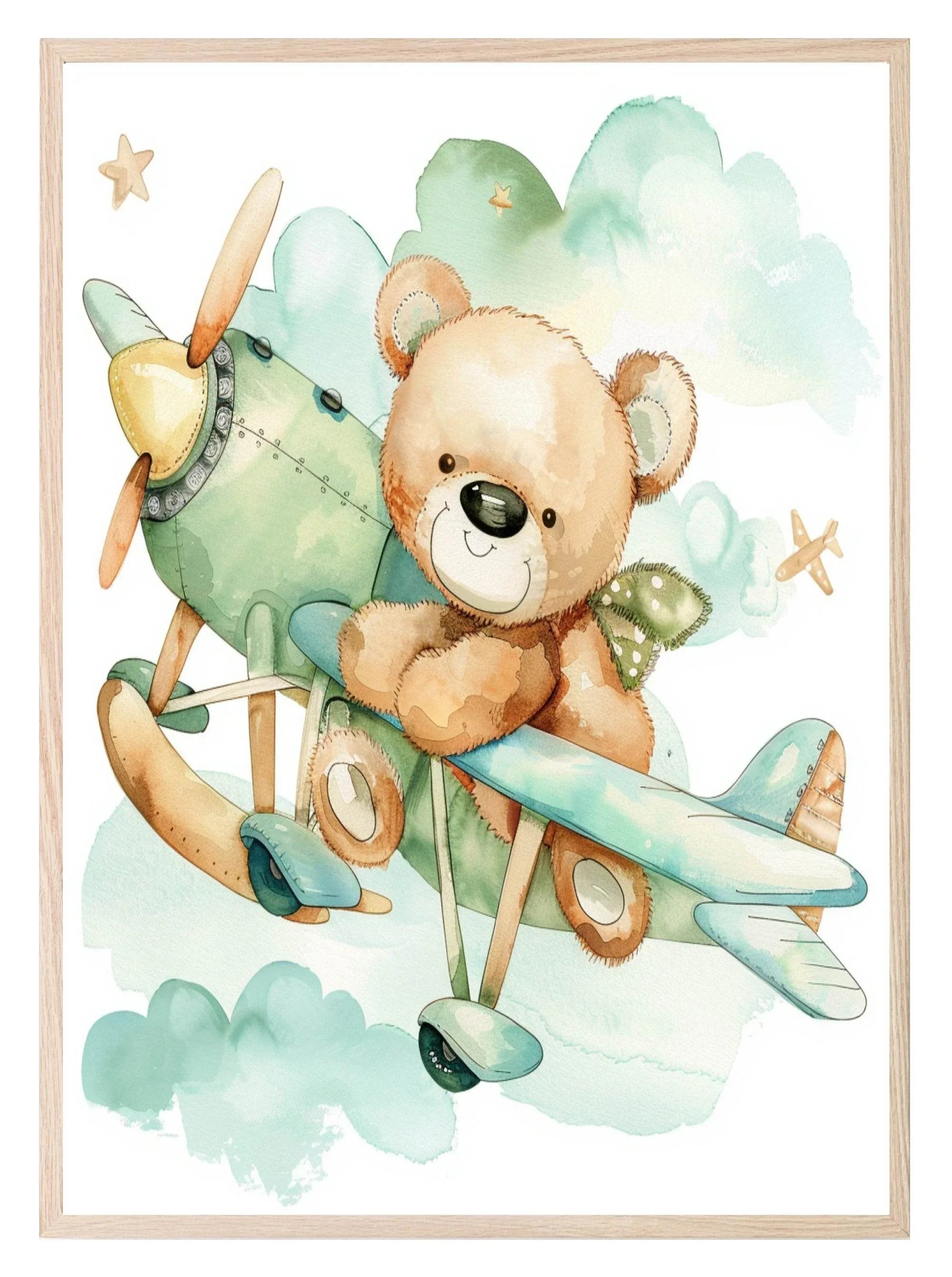 Watercolour Teddy Bear Print Collection | Green Nursery Wall Art - Larosier Prints