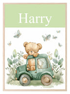 Personalised Teddy Bear Print | Green Nursery Wall Art - Larosier Prints