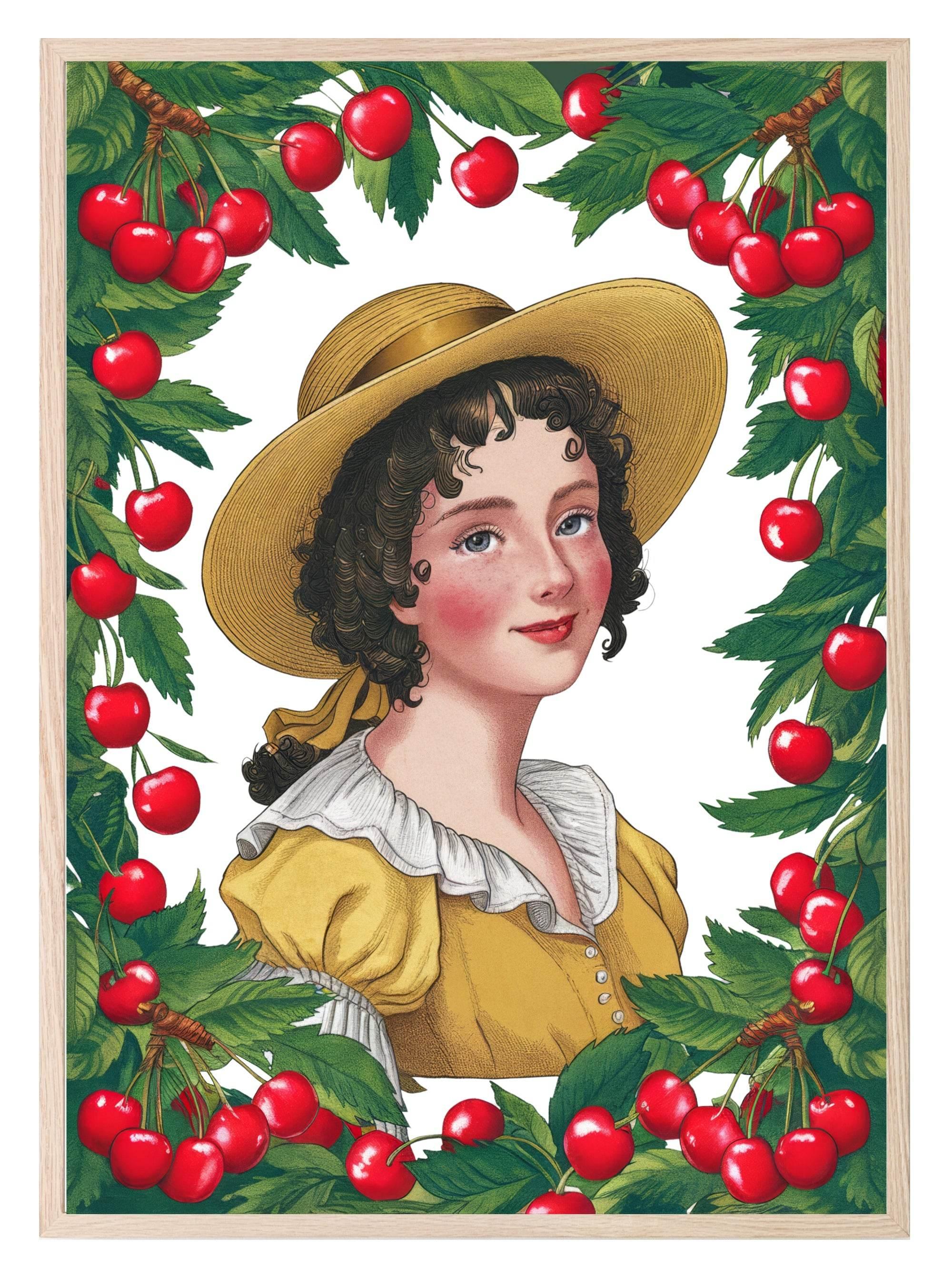 Cherry Lady Print | Vintage Wall Art - Larosier Prints