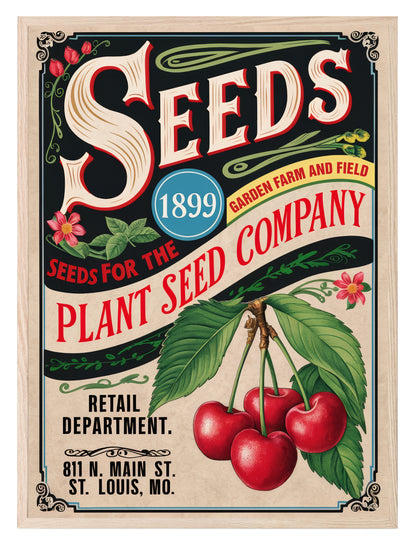 Cherry Seeds Print | Plant Seed Company | Vintage Wall Art