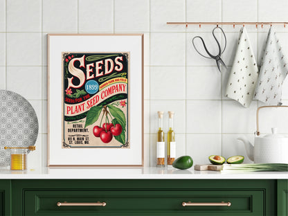 Cherry Seeds Print | Plant Seed Company | Vintage Wall Art