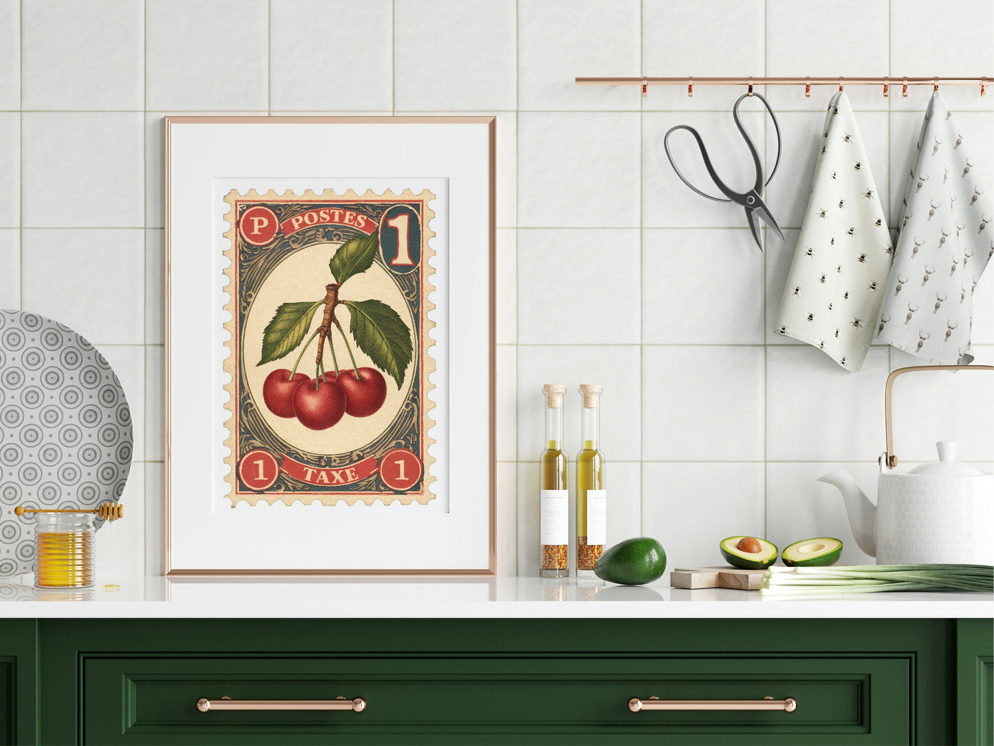 Cherry Stamp Print | Vintage Wall Art