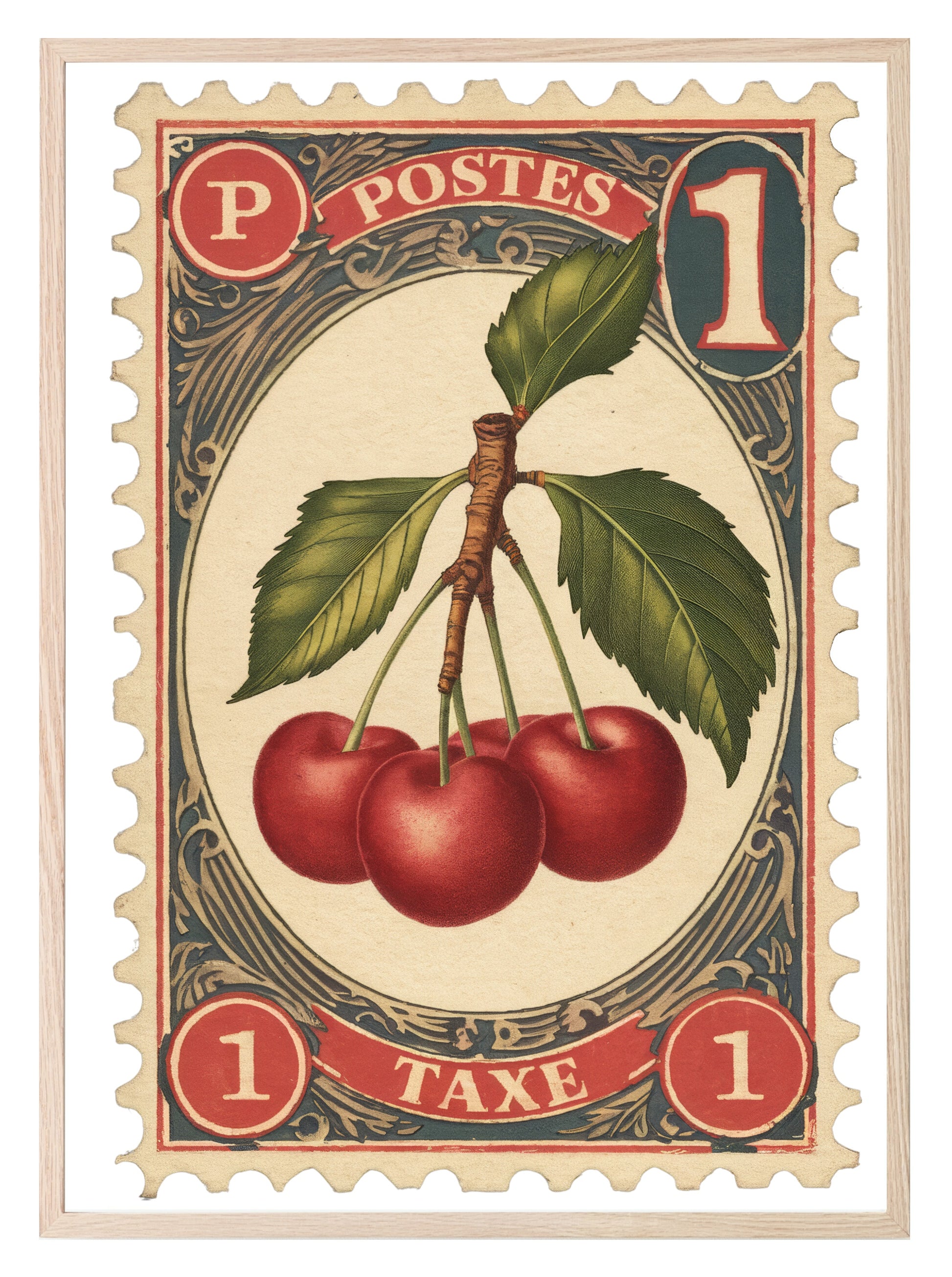 Cherry Stamp Print | Vintage Wall Art