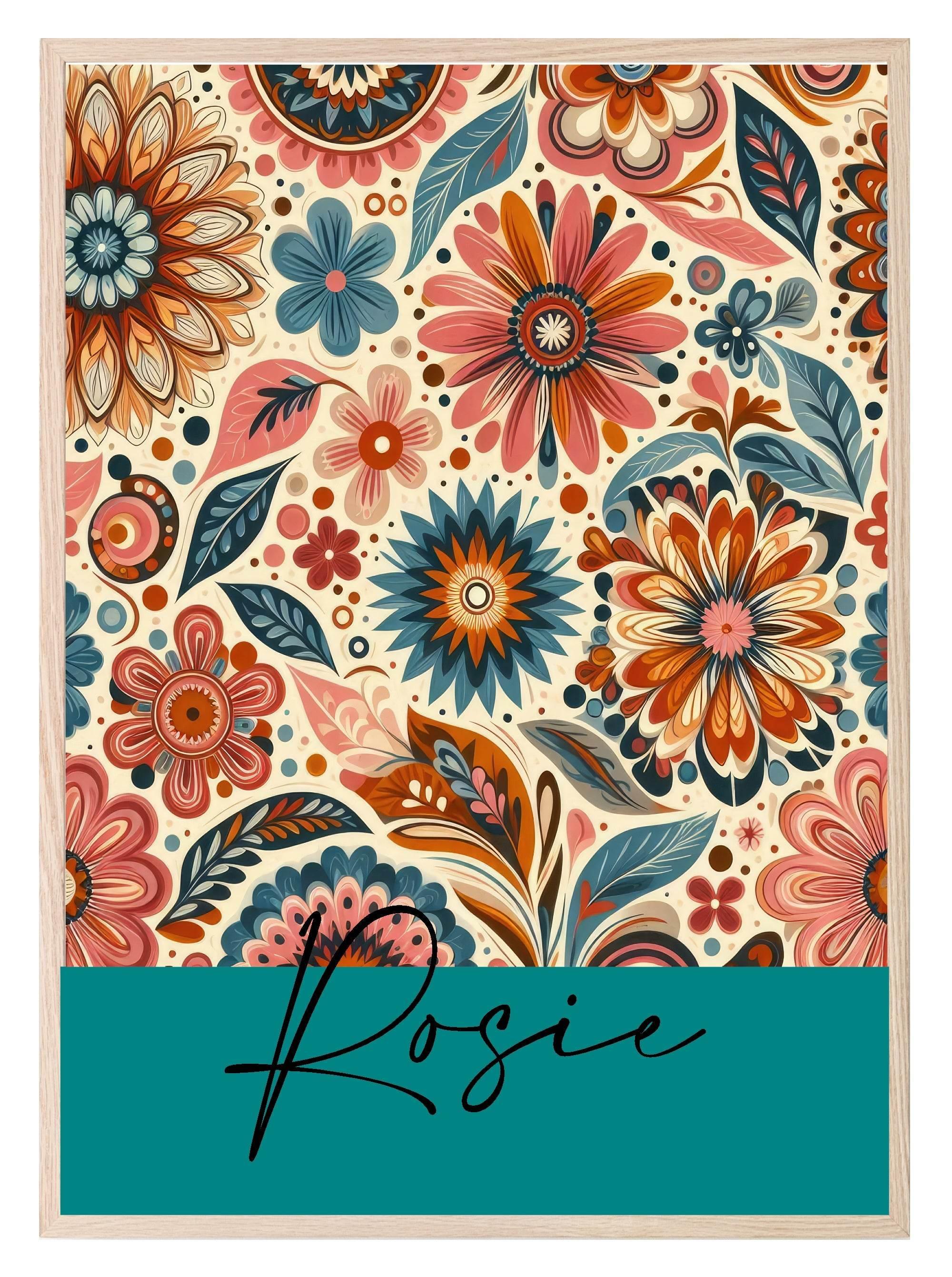 Personalised Floral Name Print | Retro Wall Art - Larosier Prints