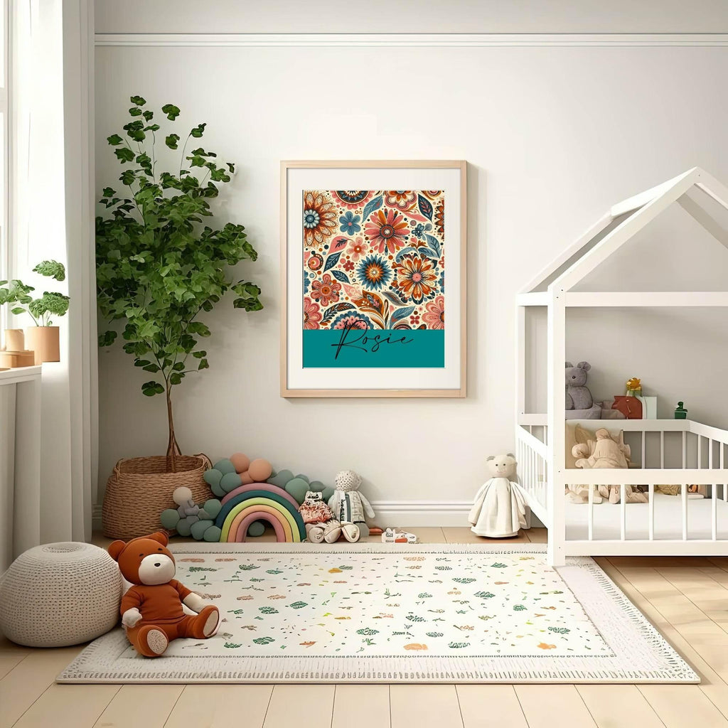 Personalised Floral Name Print | Retro Wall Art - Larosier Prints