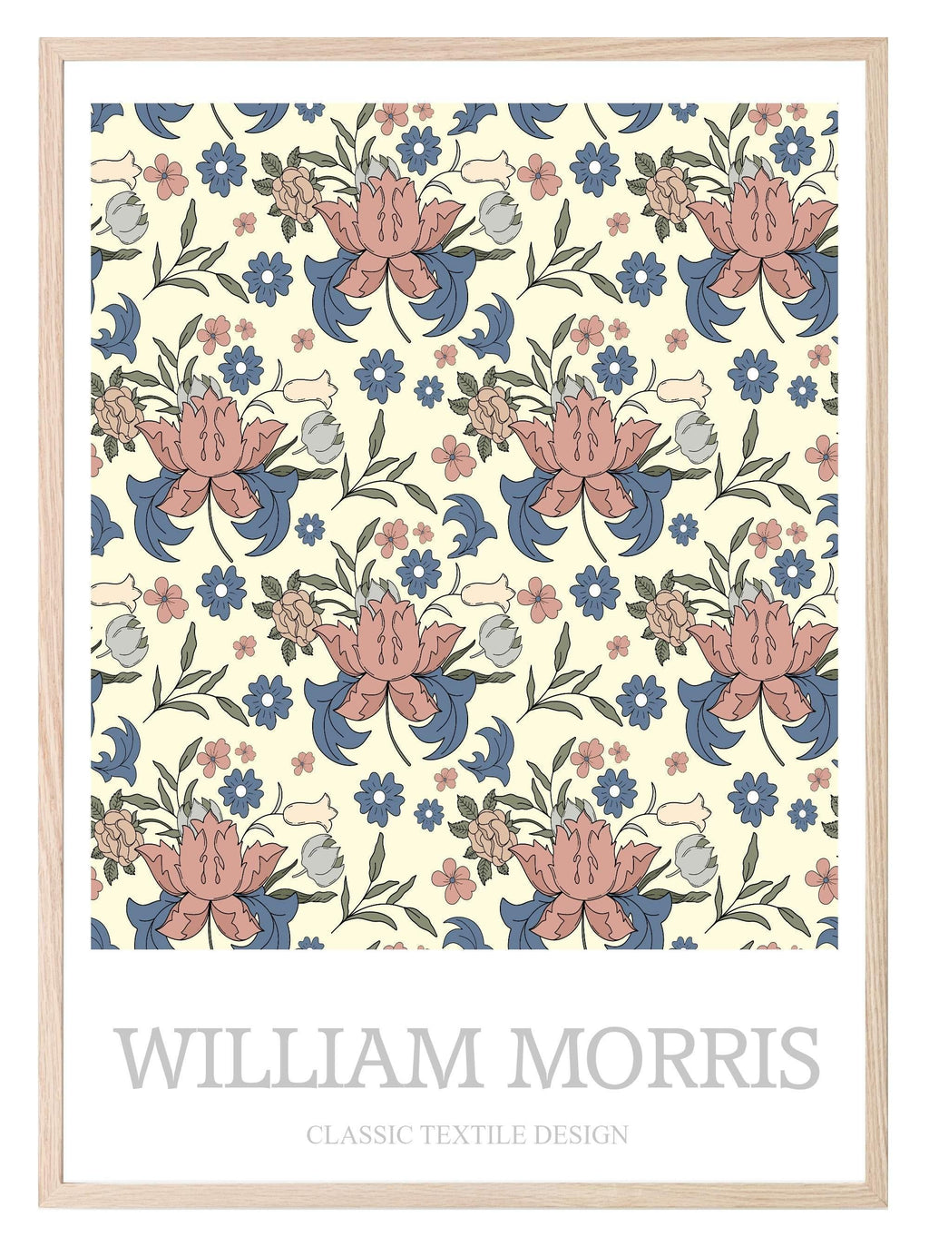William Morris Inspired Print | Cream & Pink Floral Wall Art - Larosier Prints