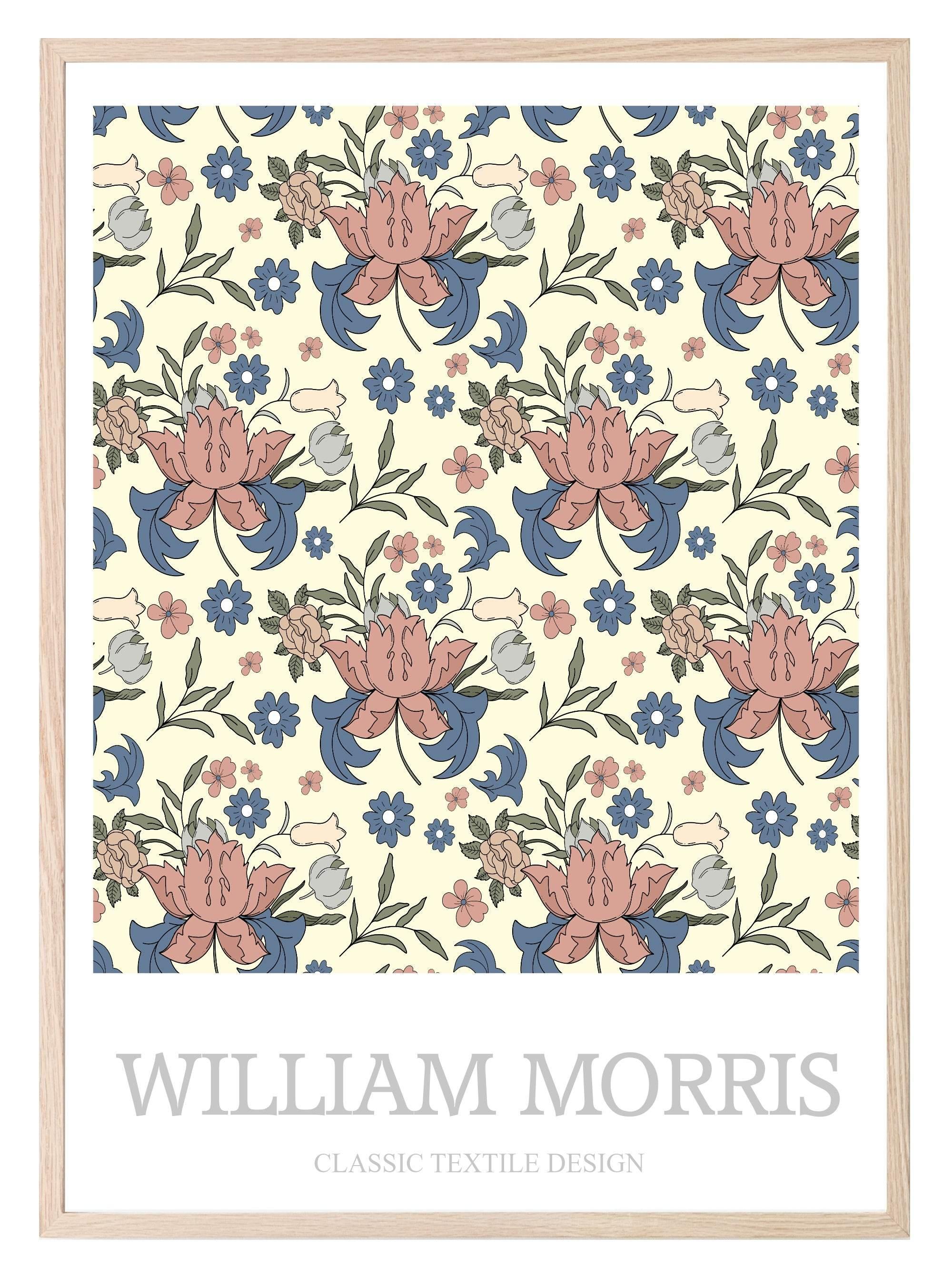 William Morris Inspired Print | Cream & Pink Floral Wall Art - Larosier Prints