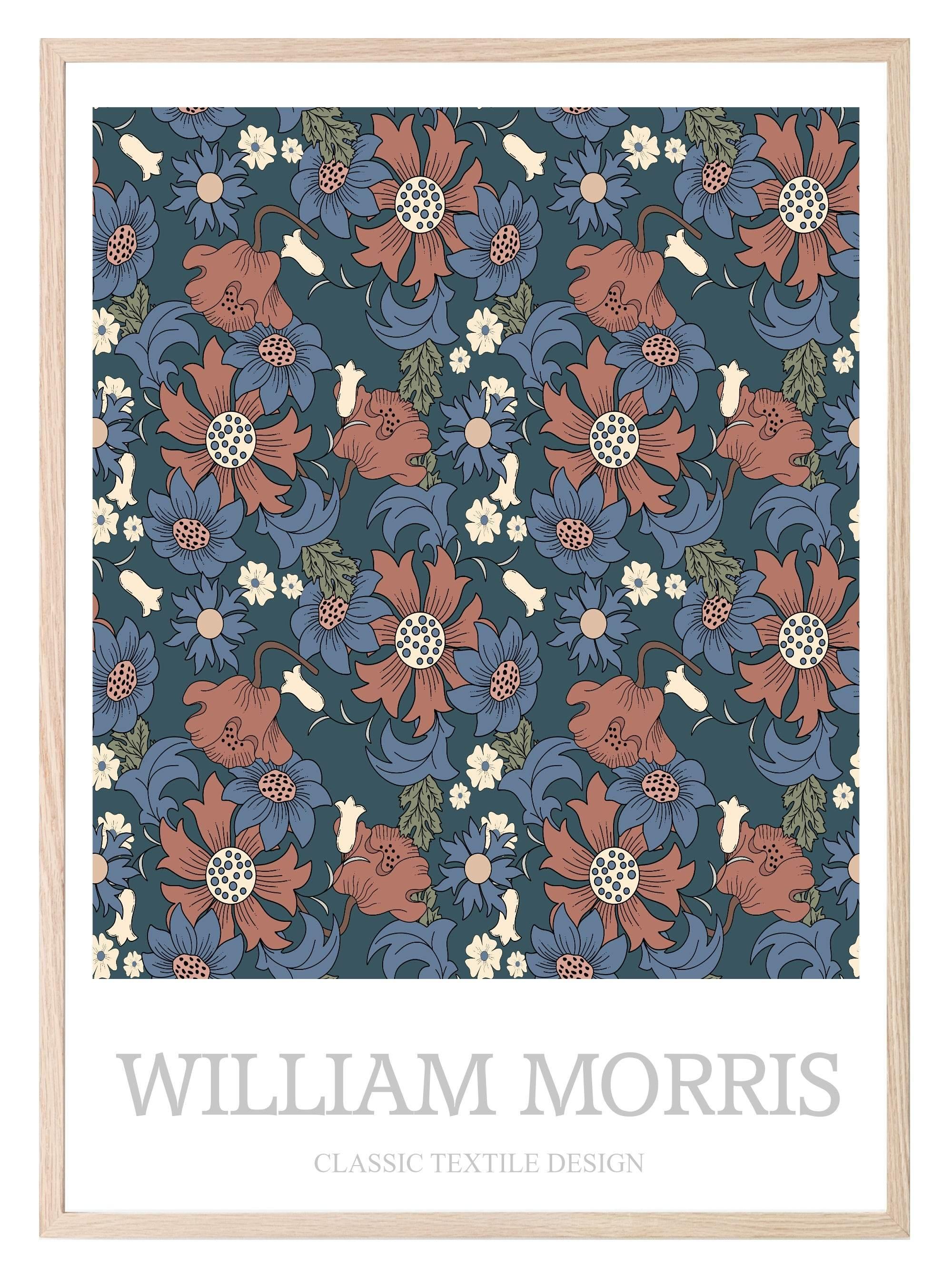 William Morris Inspired Print | Navy Blue Floral Wall Art - Larosier Prints