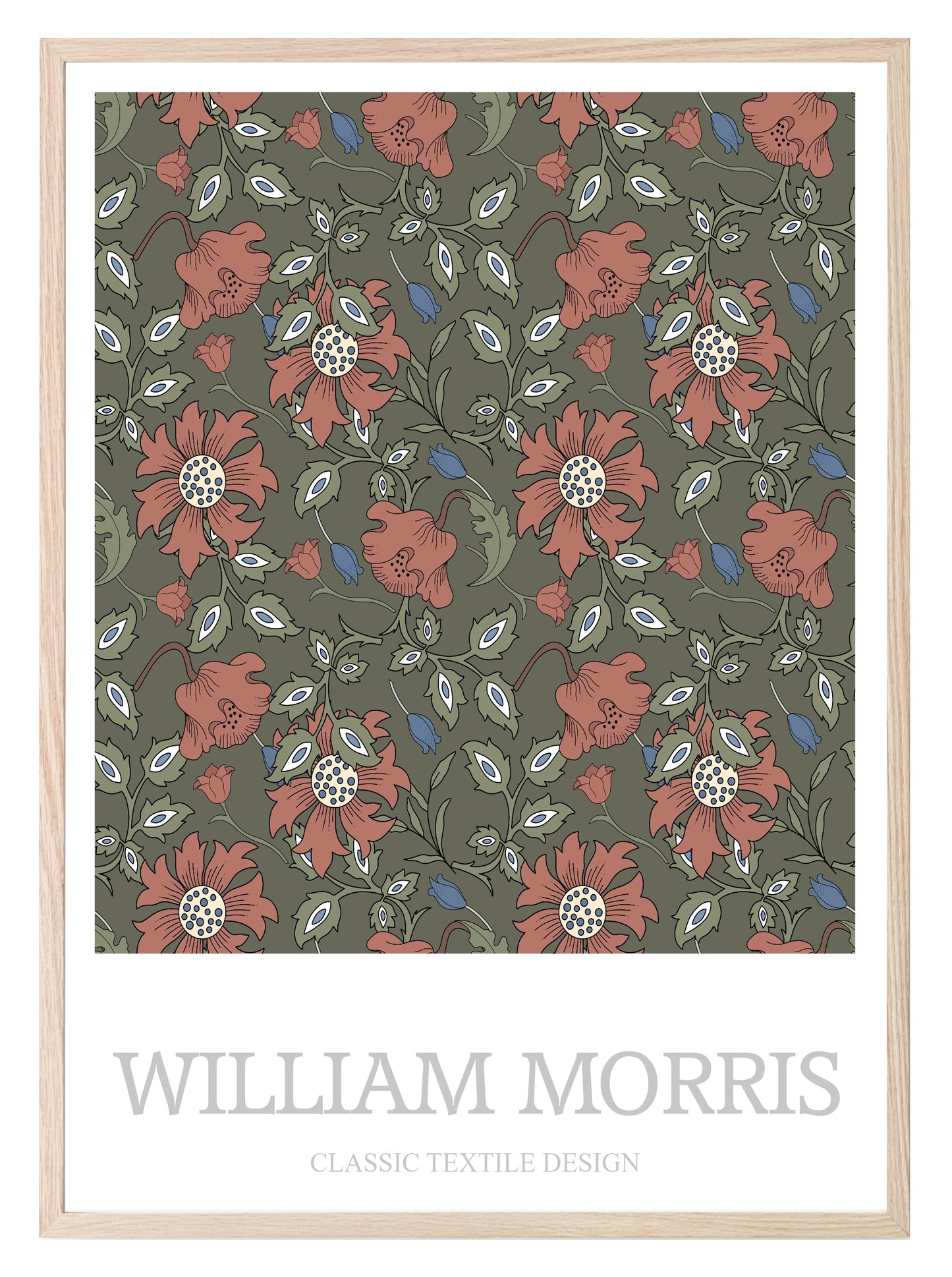 William Morris Inspired Print | Olive Green & Orange Wall Art