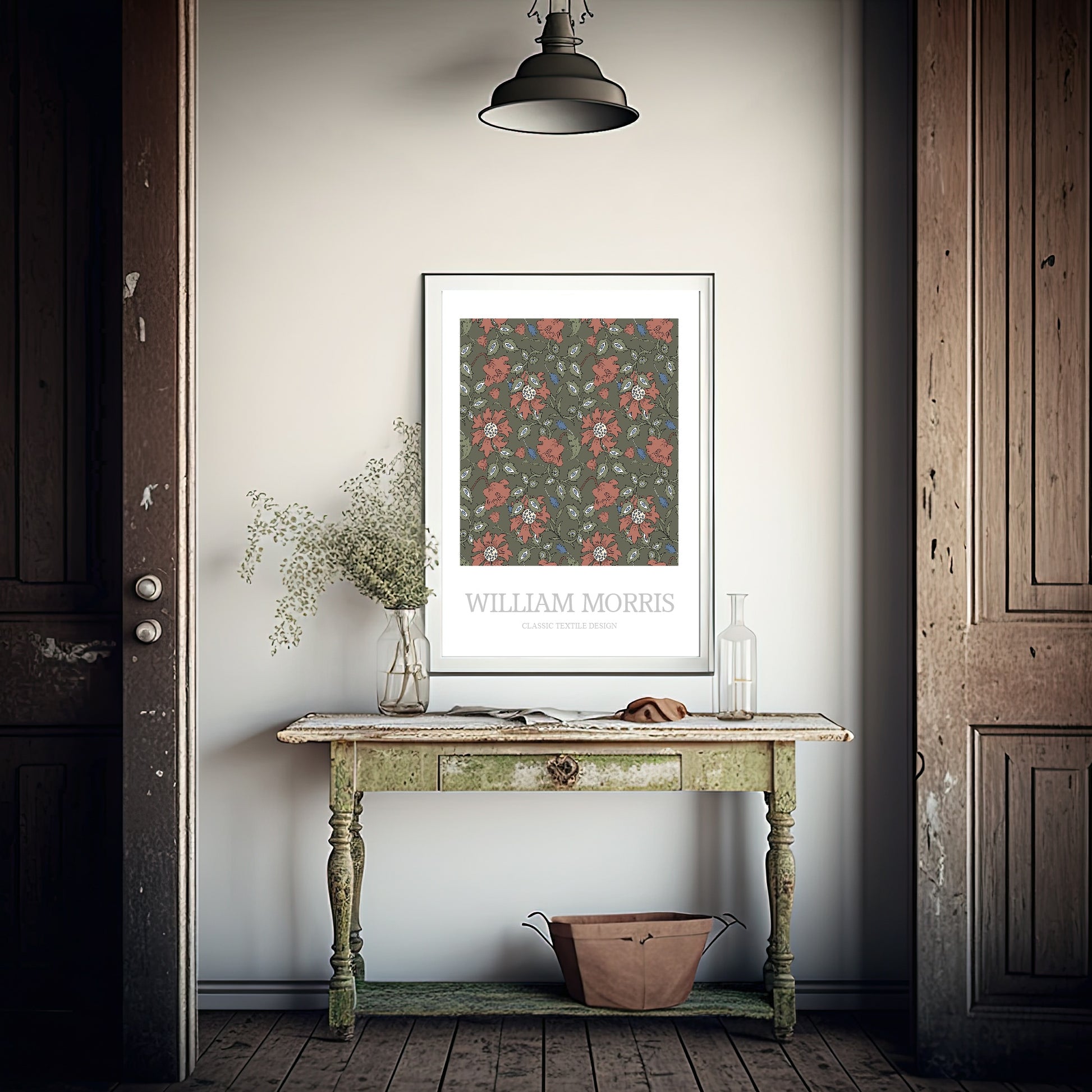 William Morris Inspired Print | Olive Green & Orange Wall Art