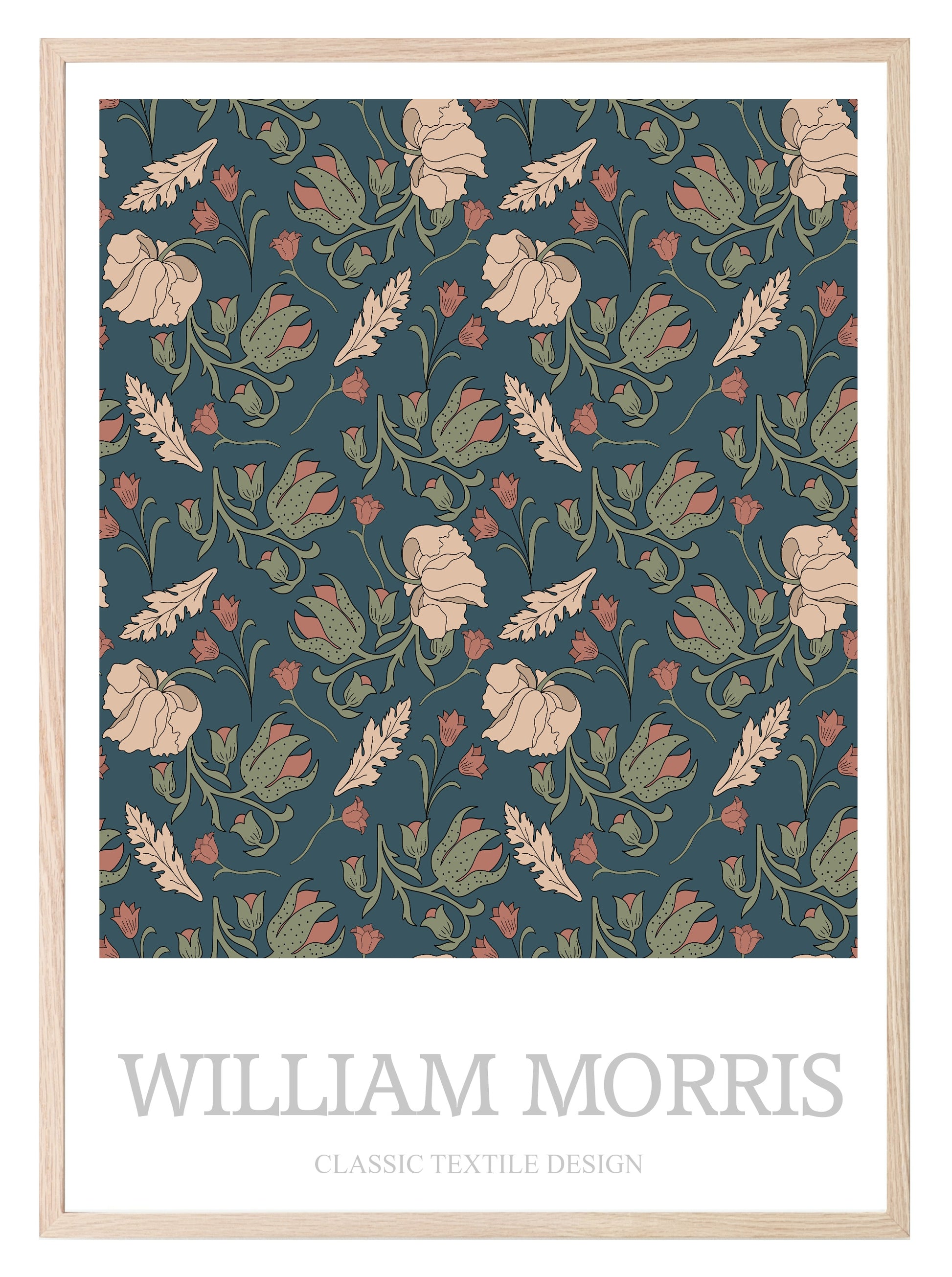 William Morris Inspired Print | Navy Blue & Beige Floral Wall Art