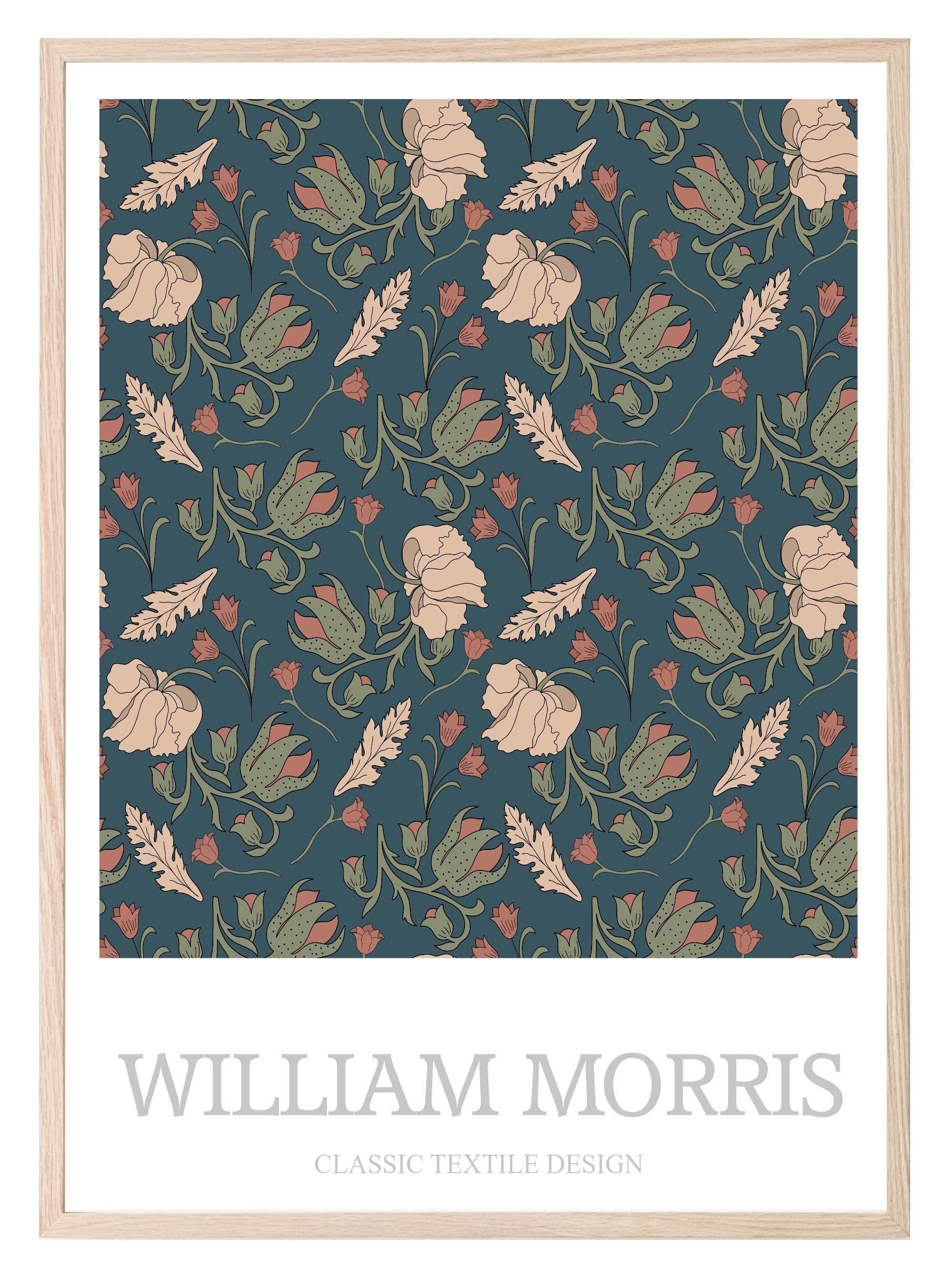 William Morris Inspired Print | Navy Blue & Beige Floral Wall Art - Larosier Prints