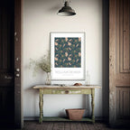 William Morris Inspired Print | Navy Blue & Beige Floral Wall Art - Larosier Prints