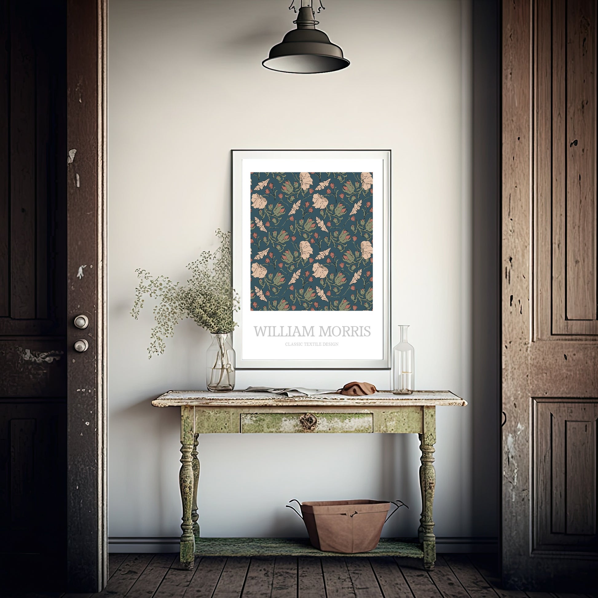 William Morris Inspired Print | Navy Blue & Beige Floral Wall Art