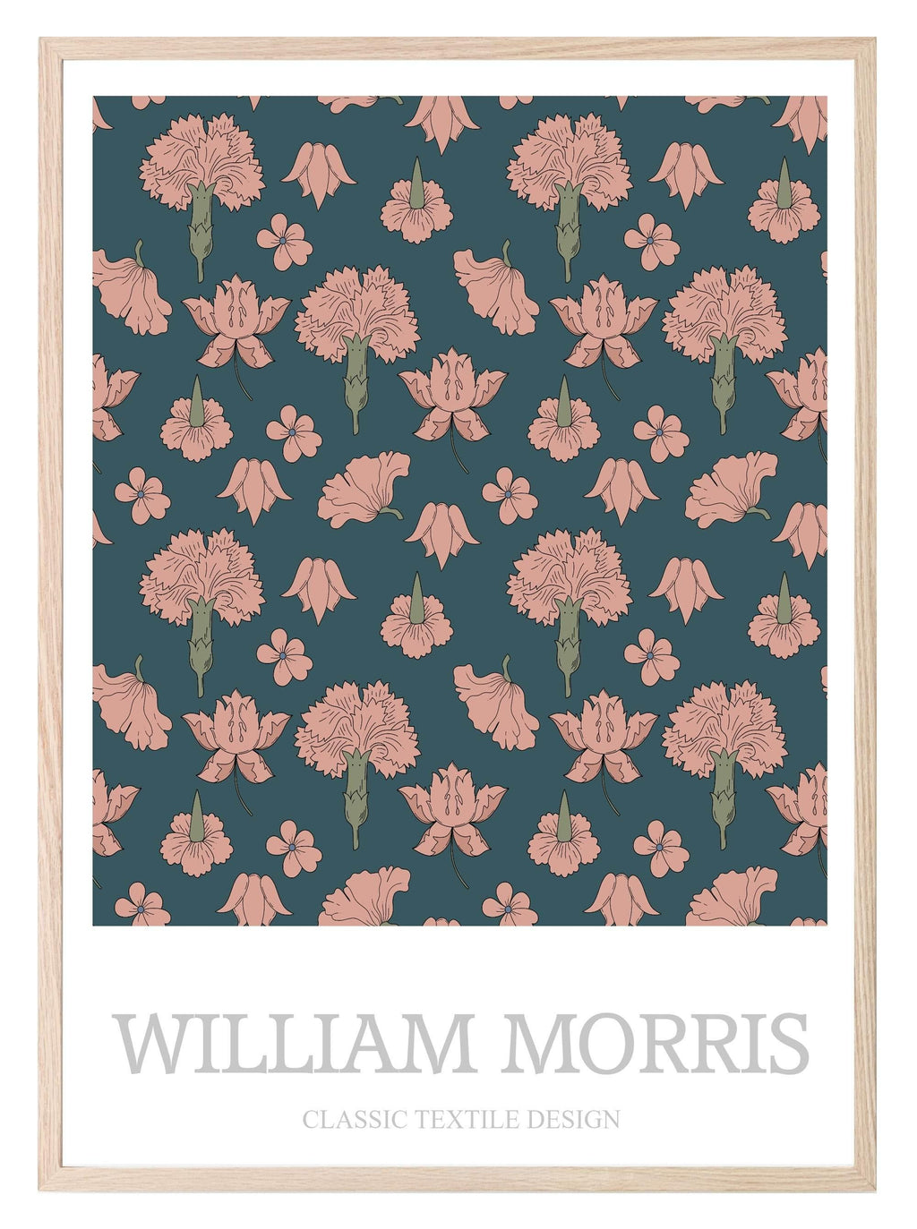 William Morris Inspired Print | Navy Blue & Dusky Pink Floral Wall Art - Larosier Prints