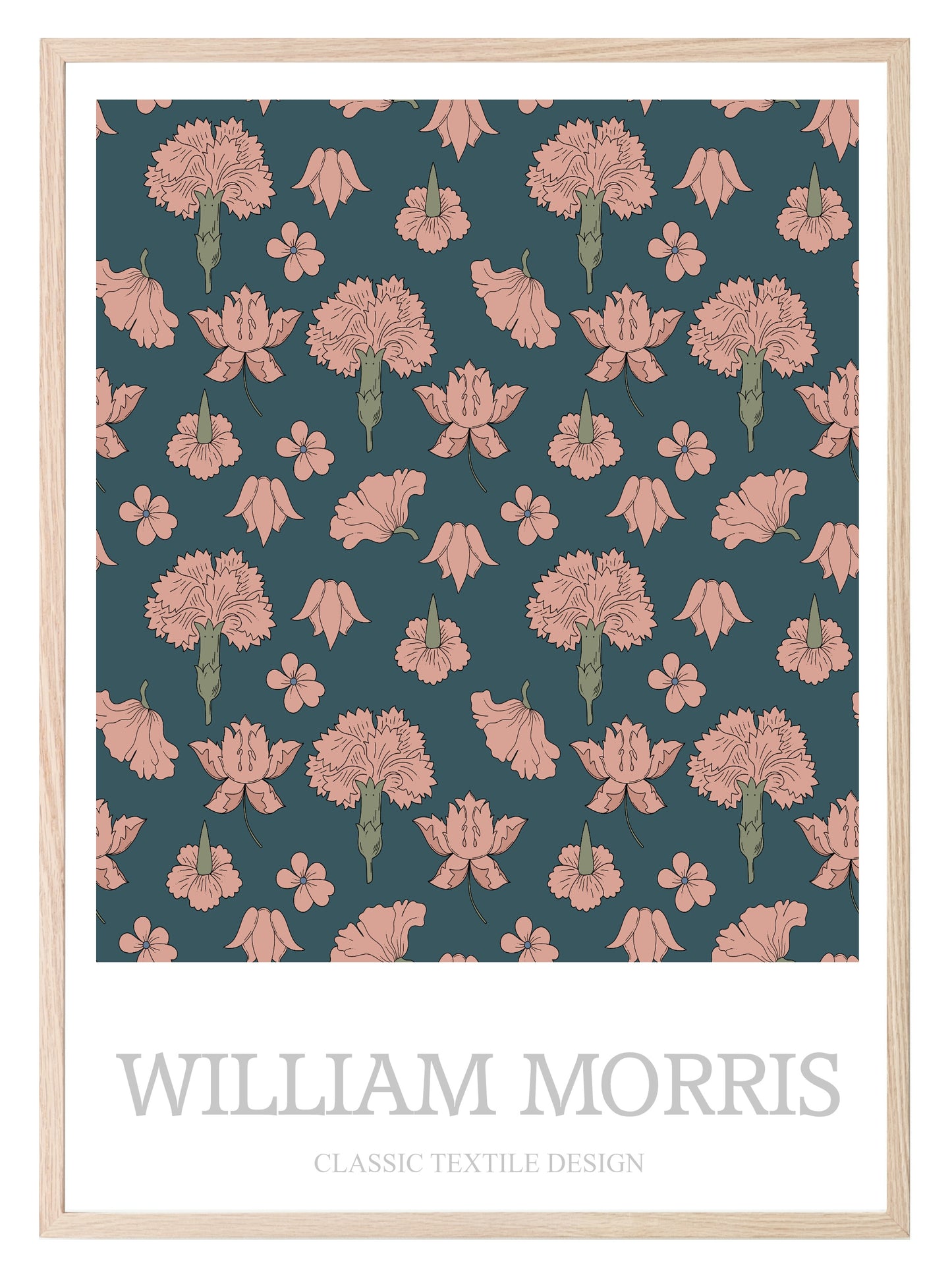 William Morris Inspired Print | Navy Blue & Dusky Pink Floral Wall Art