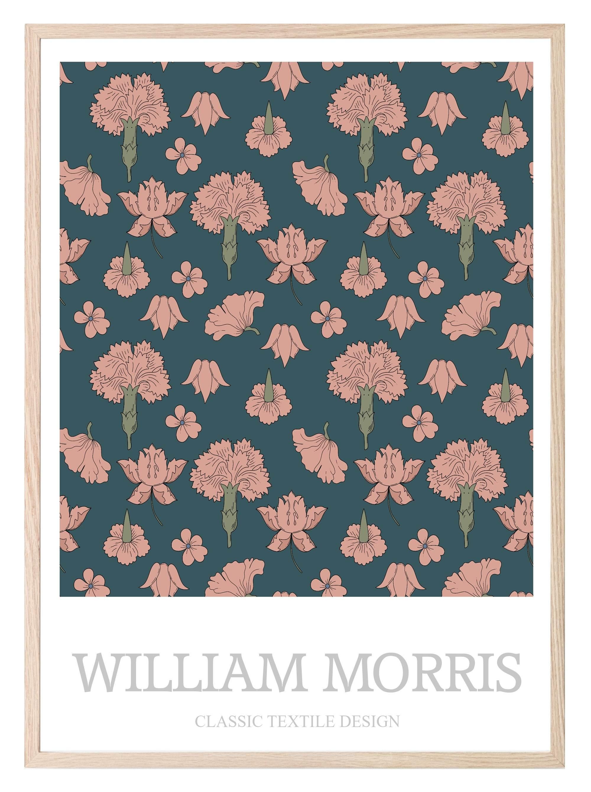 William Morris Inspired Print | Navy Blue & Dusky Pink Floral Wall Art - Larosier Prints