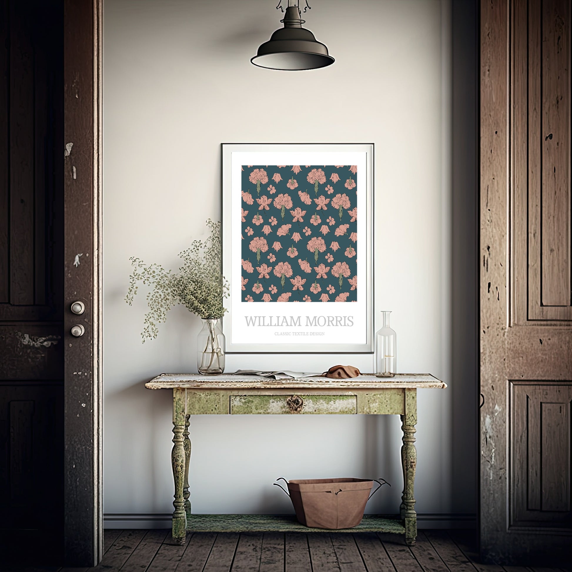 William Morris Inspired Print | Navy Blue & Dusky Pink Floral Wall Art