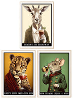 Anthropomorphism Bar Collection Prints | Vintage Style Wall Art | Mouse | Tiger | Zebra - Larosier Prints