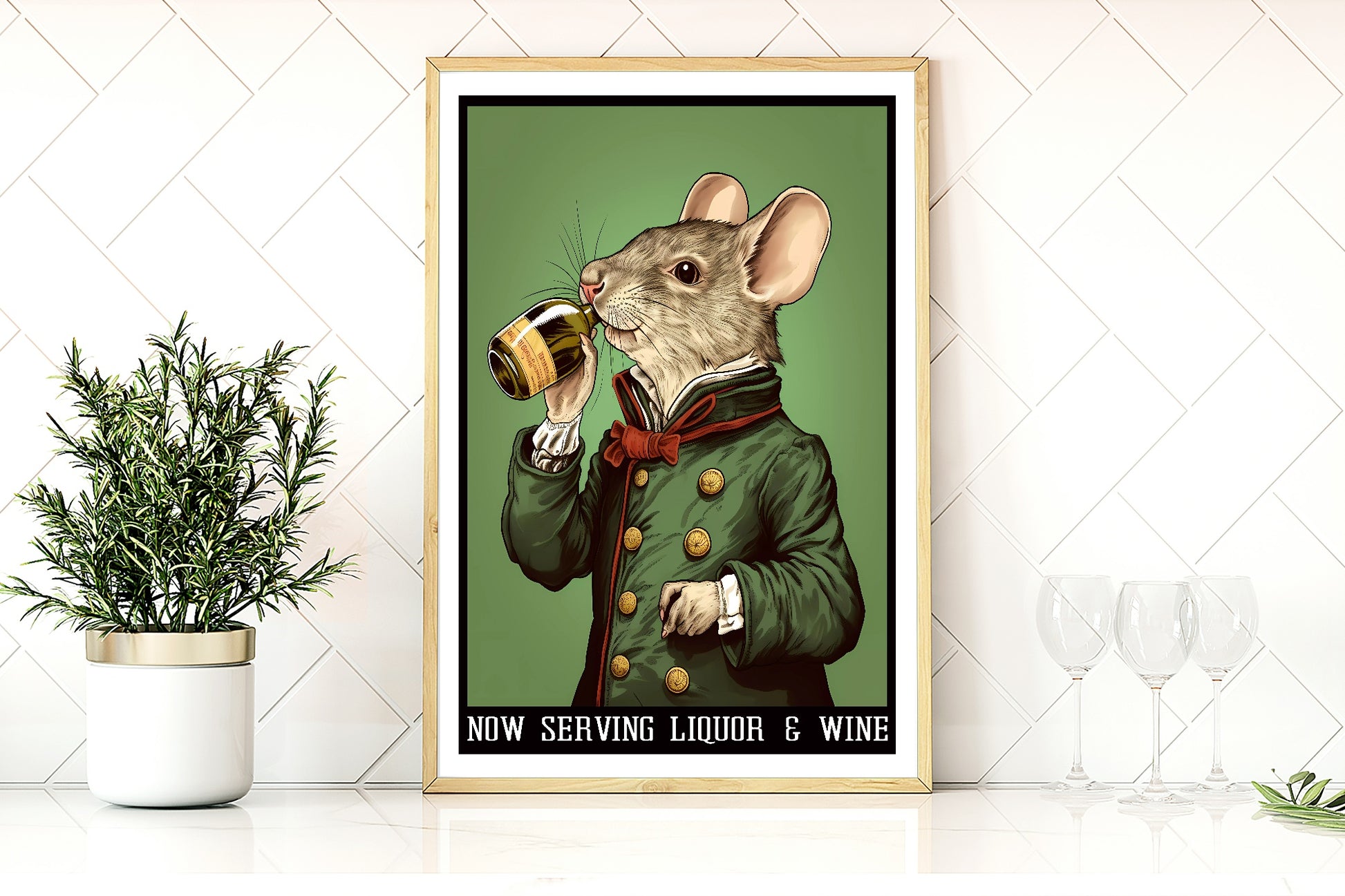 Anthropomorphism Bar Collection Prints | Vintage Style Wall Art | Mouse | Tiger | Zebra Mouse