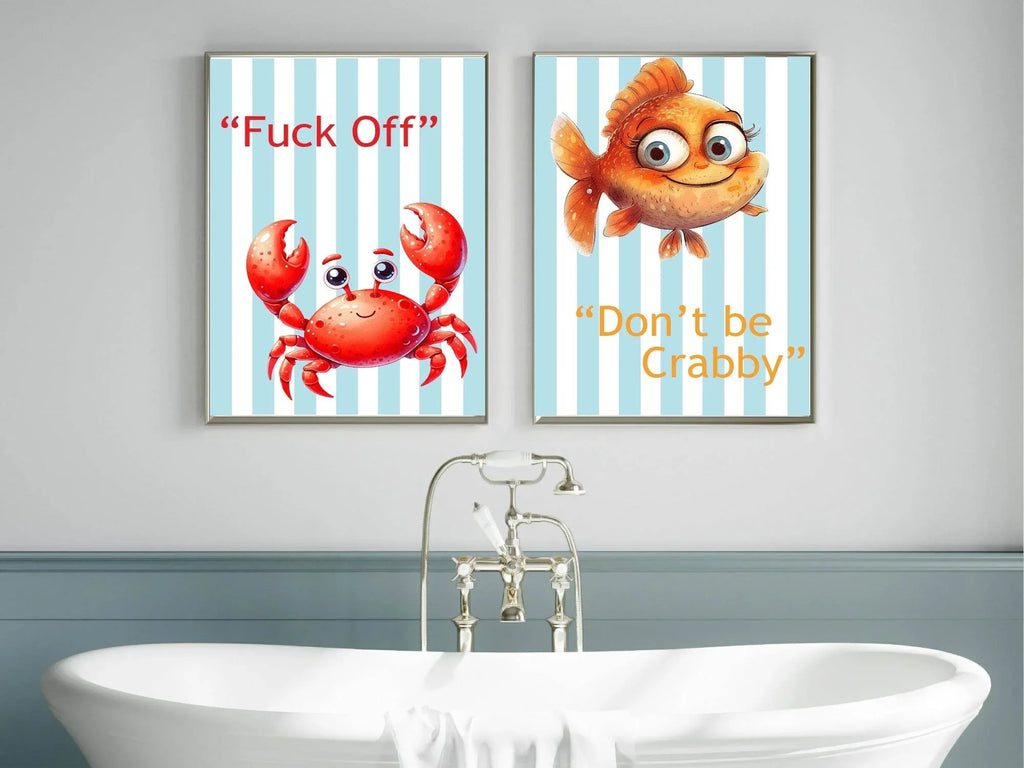Set of 2 Animal Prints | Fun Crab & Fish Wall Art - Larosier Prints