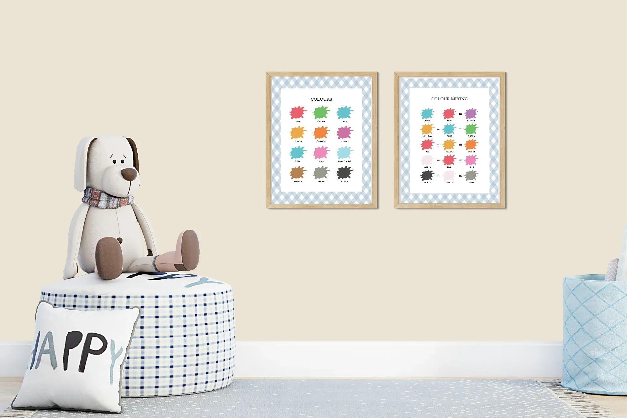 Pastel Plaid Colour Mixing Educational Wall Art Poster | Blue, Pink or Mint Green - Larosier Prints