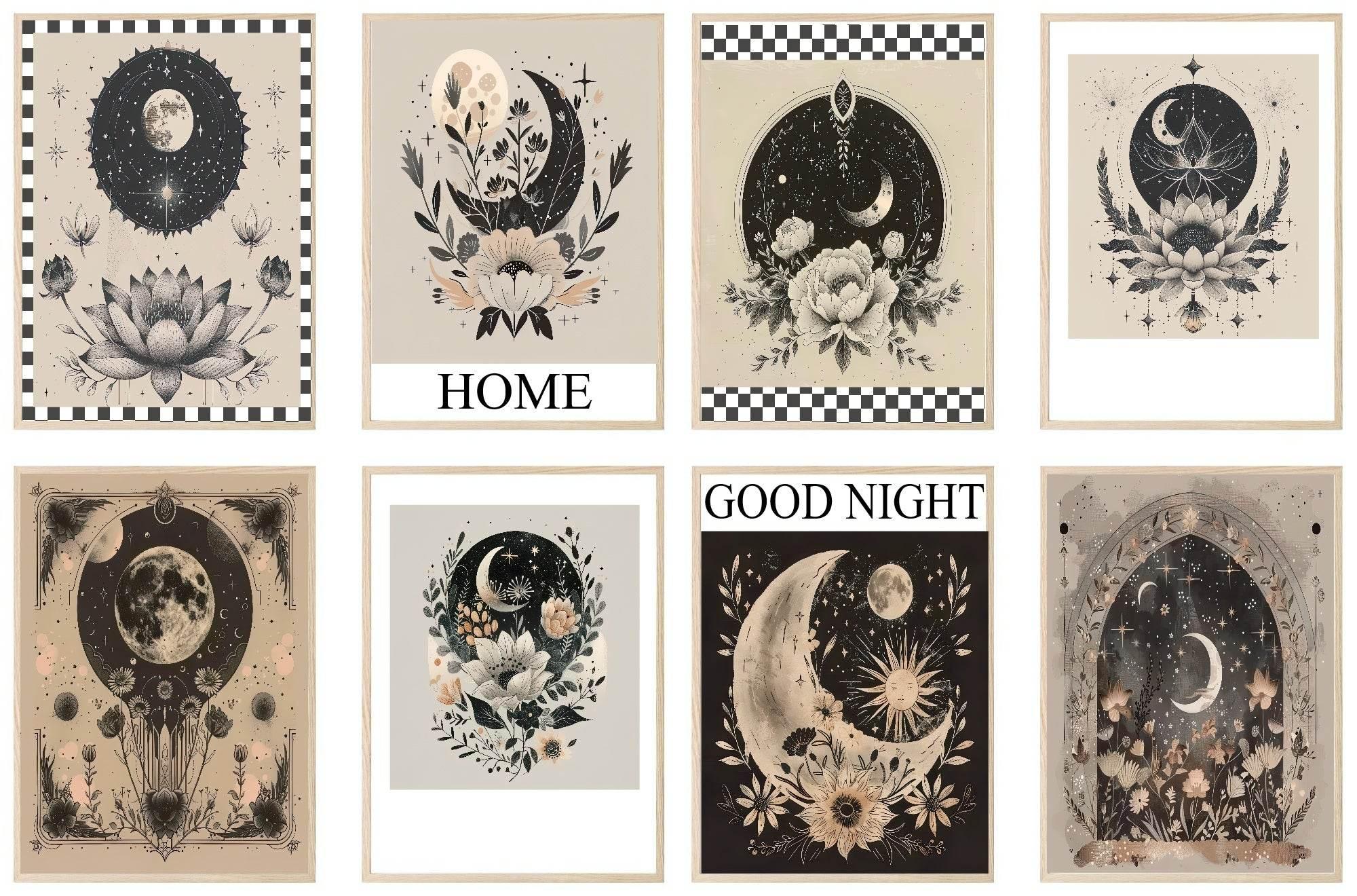 Floral Moon Print Collection | Celestial Wall Art - Larosier Prints