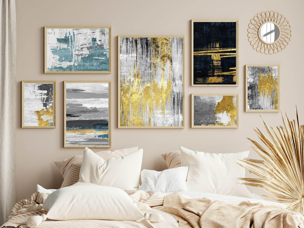 Charcoal, Gold & Blue Abstract Print Collection | Warm & Cosy Wall Art - Larosier Prints