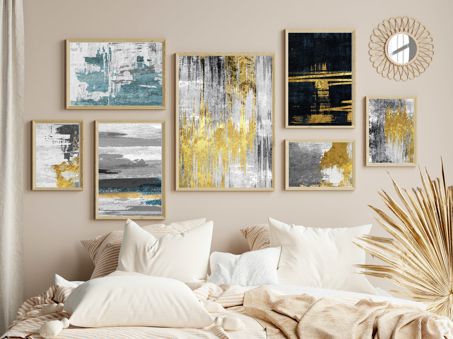 Charcoal, Gold & Blue Abstract Print Collection | Warm & Cosy Wall Art