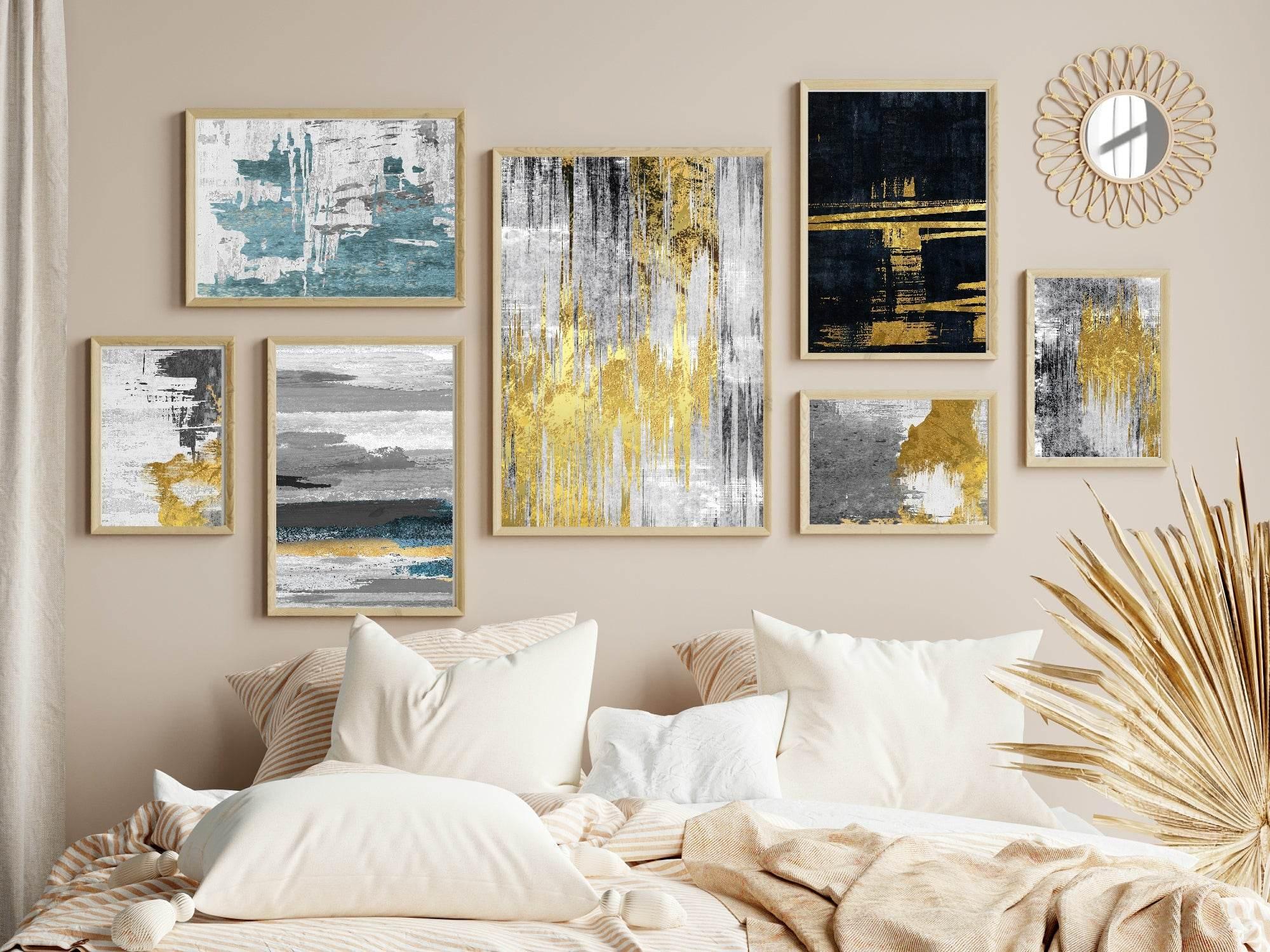 Charcoal, Gold & Blue Abstract Print Collection | Warm & Cosy Wall Art - Larosier Prints