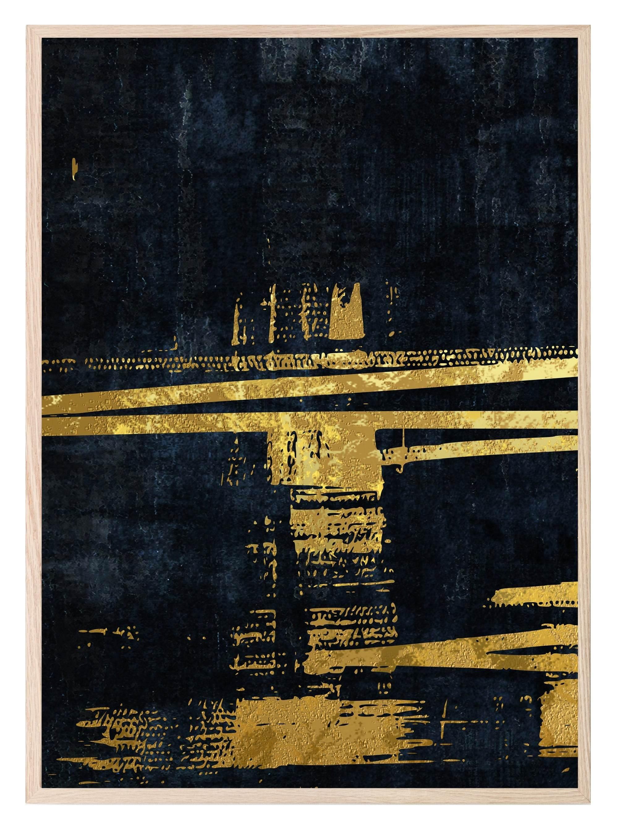 Charcoal, Gold & Blue Abstract Print Collection | Warm & Cosy Wall Art - Larosier Prints