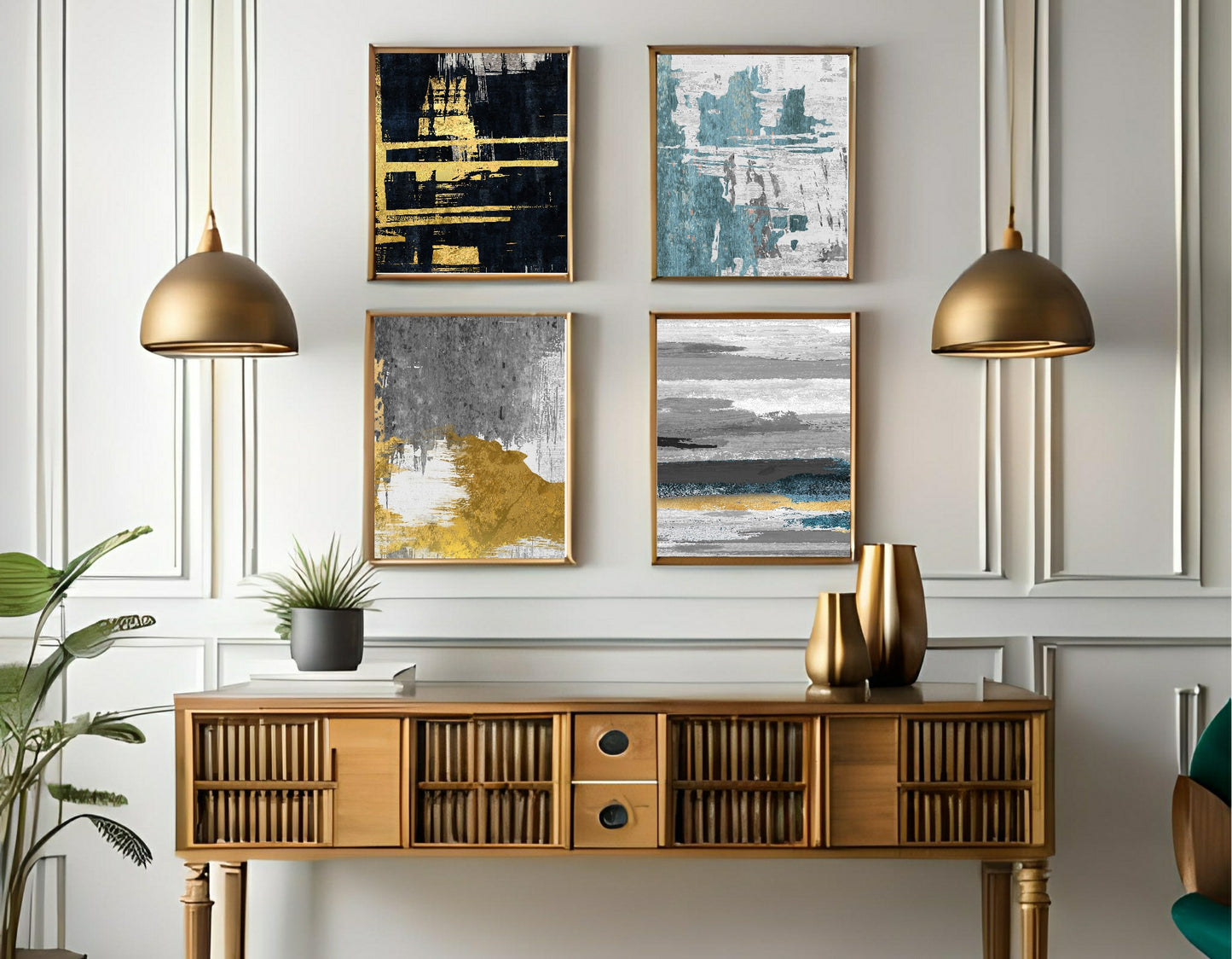 Charcoal, Gold & Blue Abstract Print Collection | Warm & Cosy Wall Art