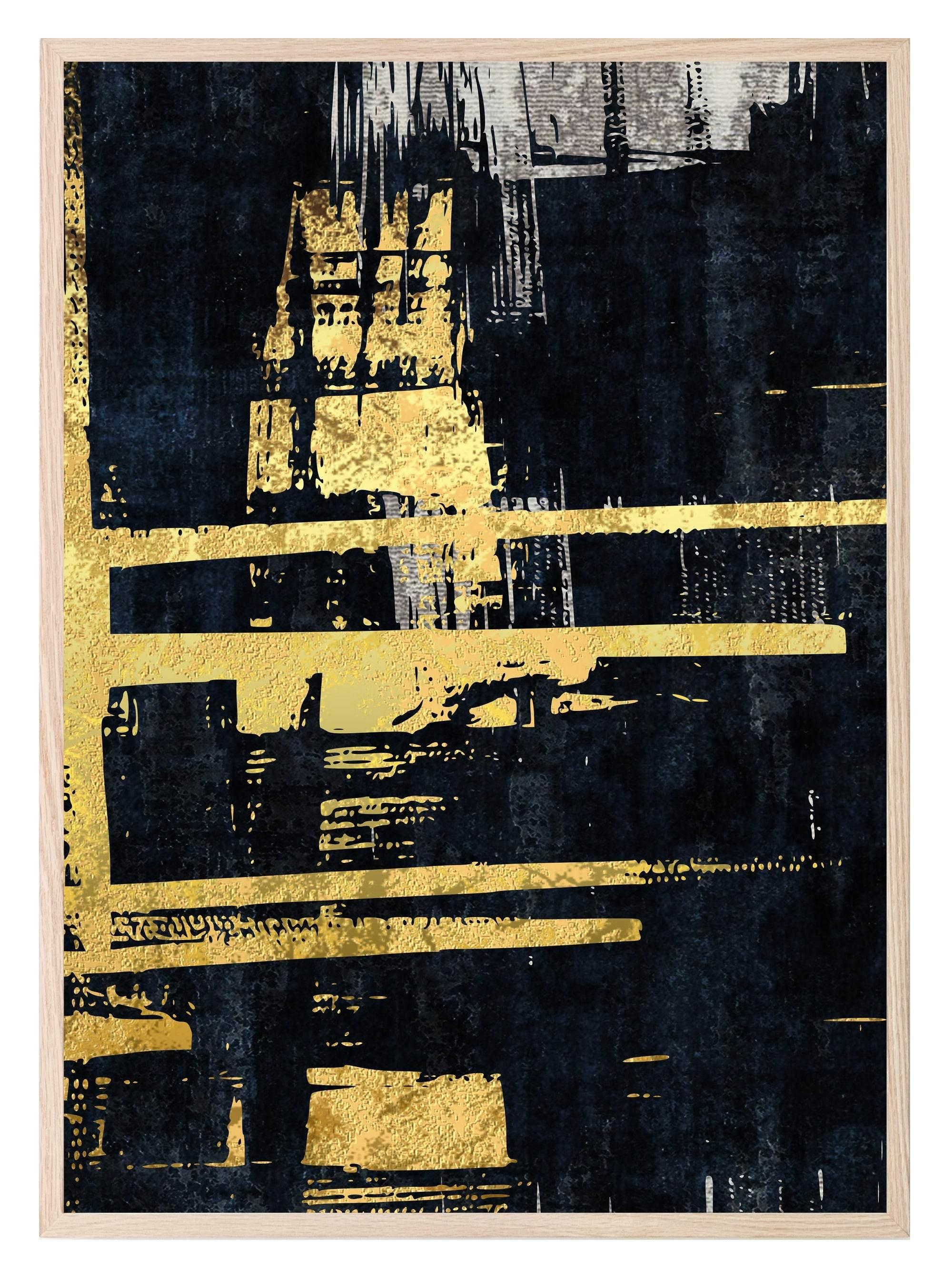 Charcoal, Gold & Blue Abstract Print Collection | Warm & Cosy Wall Art - Larosier Prints