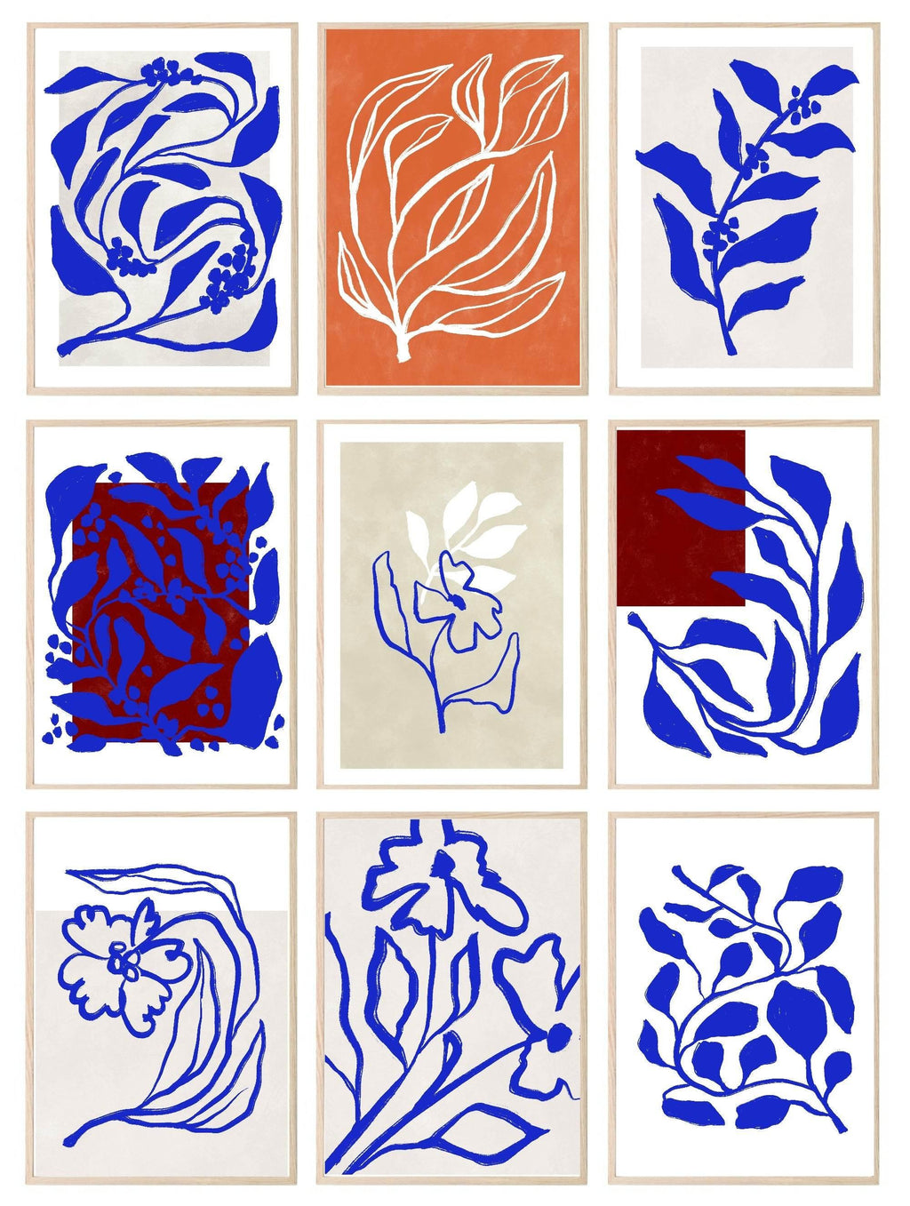 Blue, Red & Orange Abstract Print Collection | Botanical Wall Art - Larosier Prints