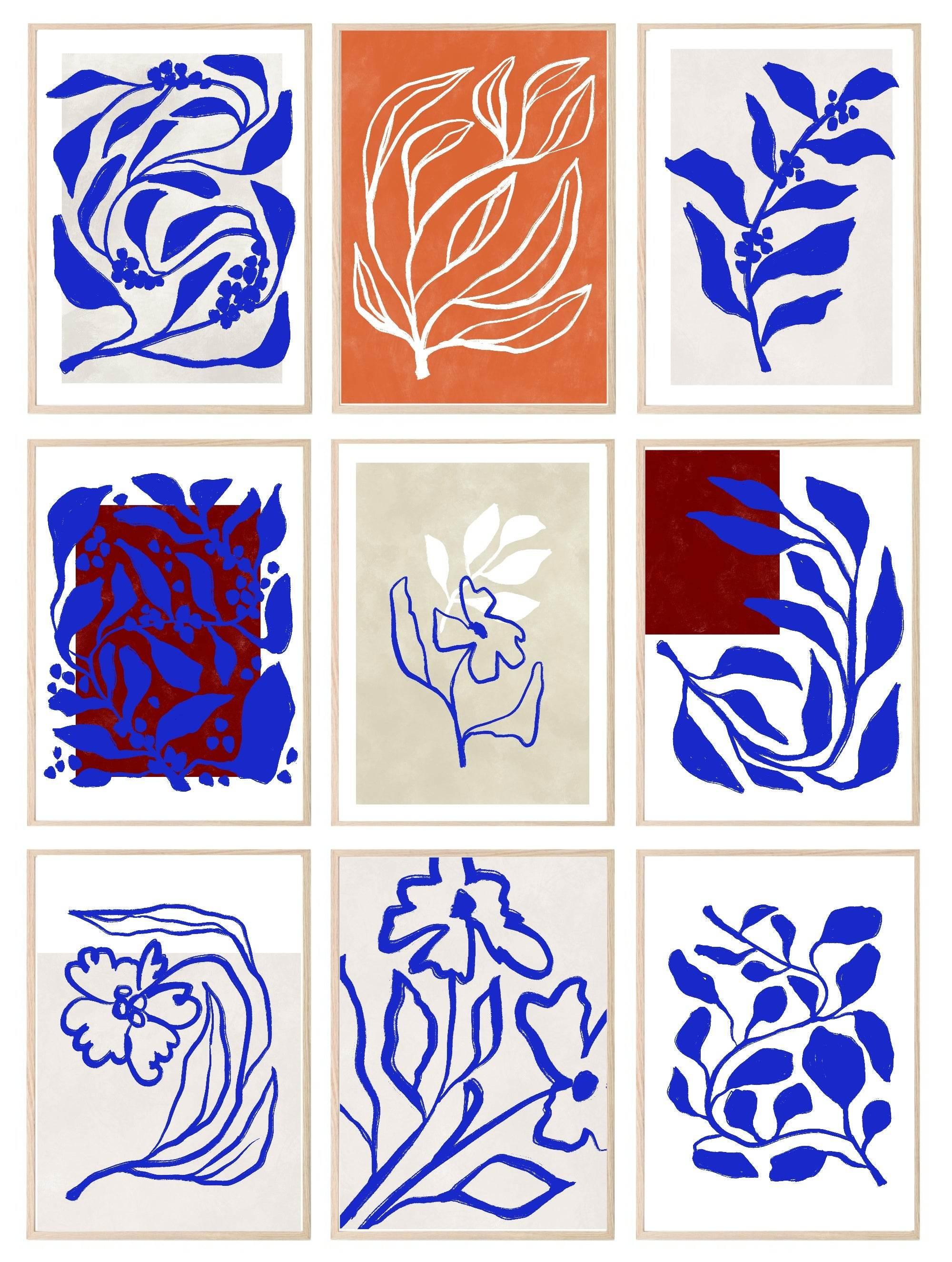 Blue, Red & Orange Abstract Print Collection | Botanical Wall Art - Larosier Prints