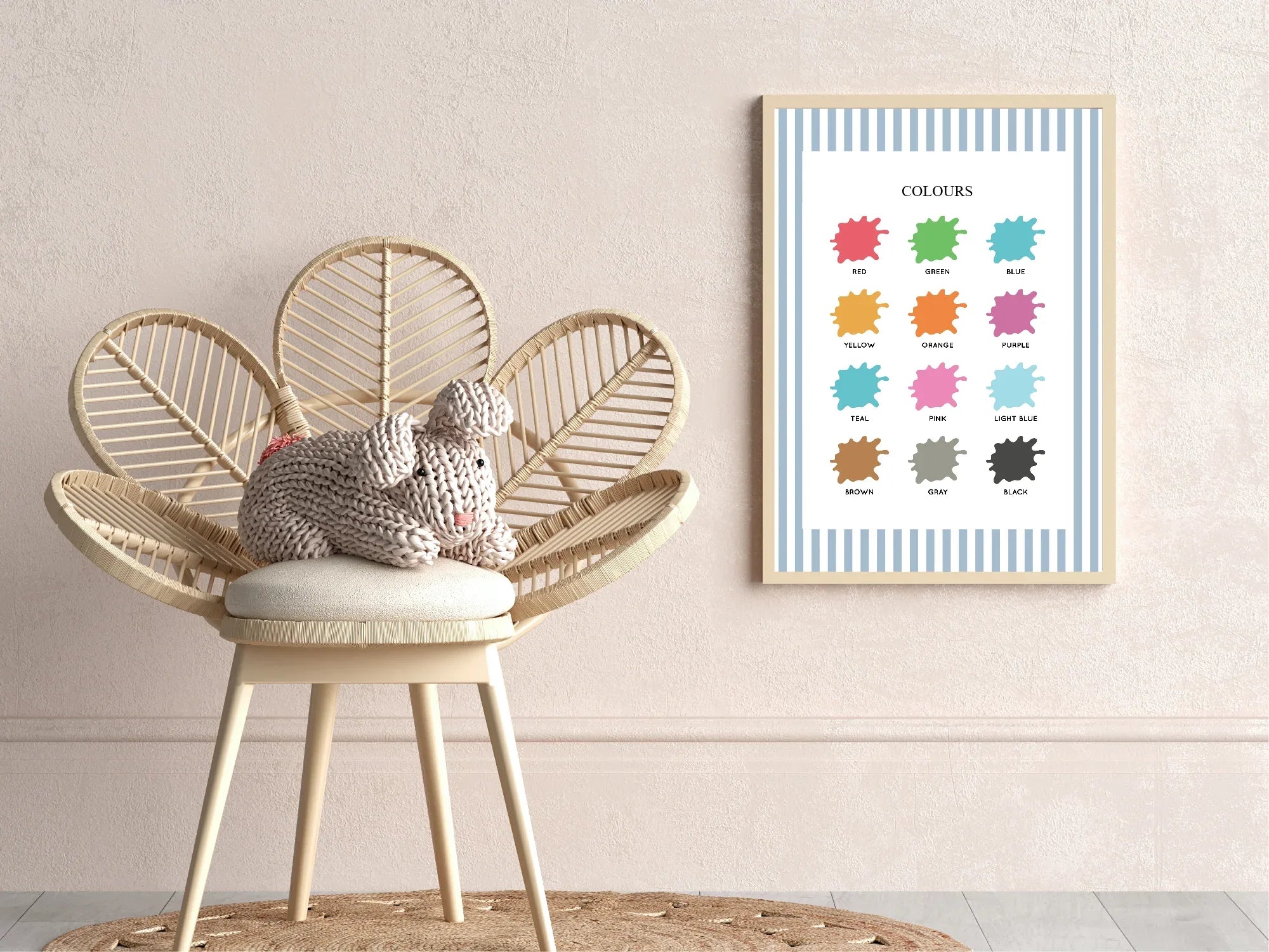 Pastel Stripe Colours Educational Wall Art Poster | Blue, Pink or Mint ...