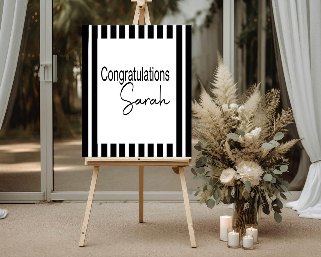 Black & White Stripe Congratulations Party Sign - Larosier Prints
