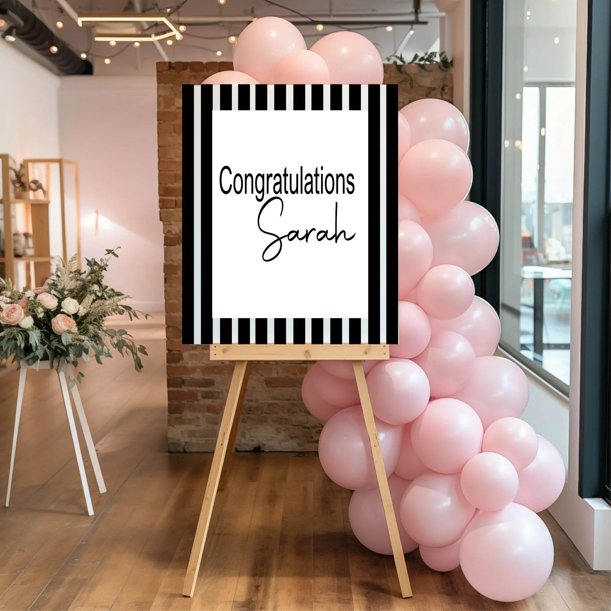 Black & White Stripe Congratulations Party Sign - Larosier Prints
