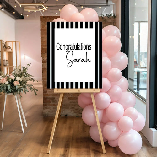 Black & White Stripe Congratulations Party Sign - Larosier Prints