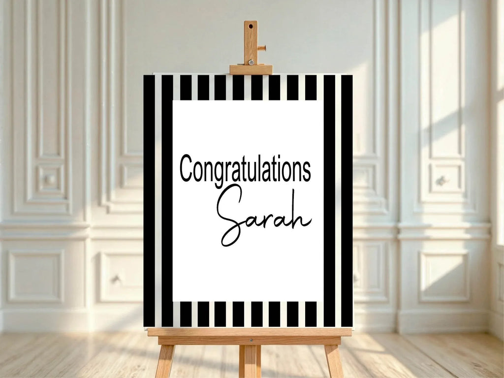 Black & White Stripe Congratulations Party Sign - Larosier Prints