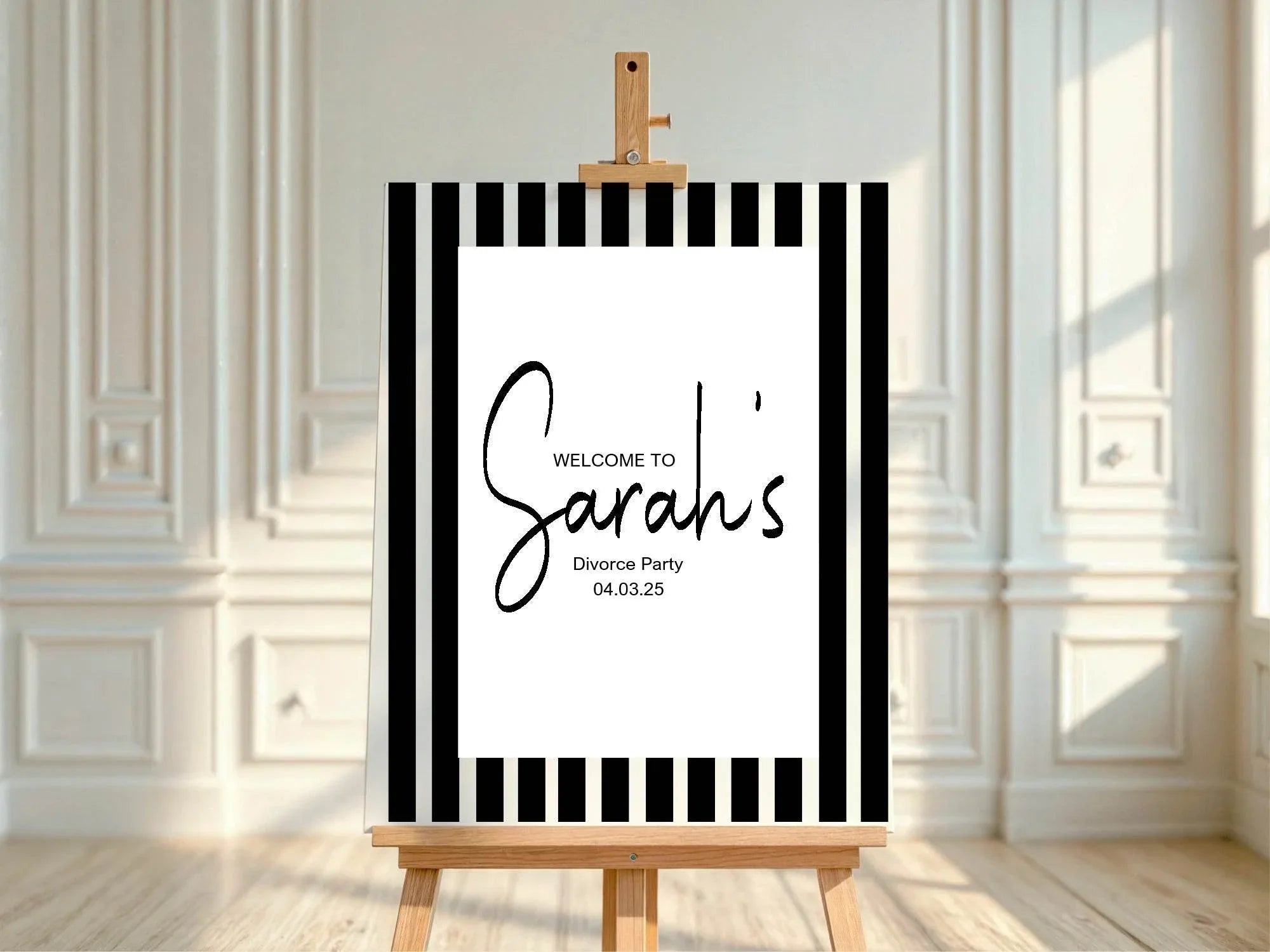 Black & White Stripe Welcome Divorce Party Sign - Larosier Prints