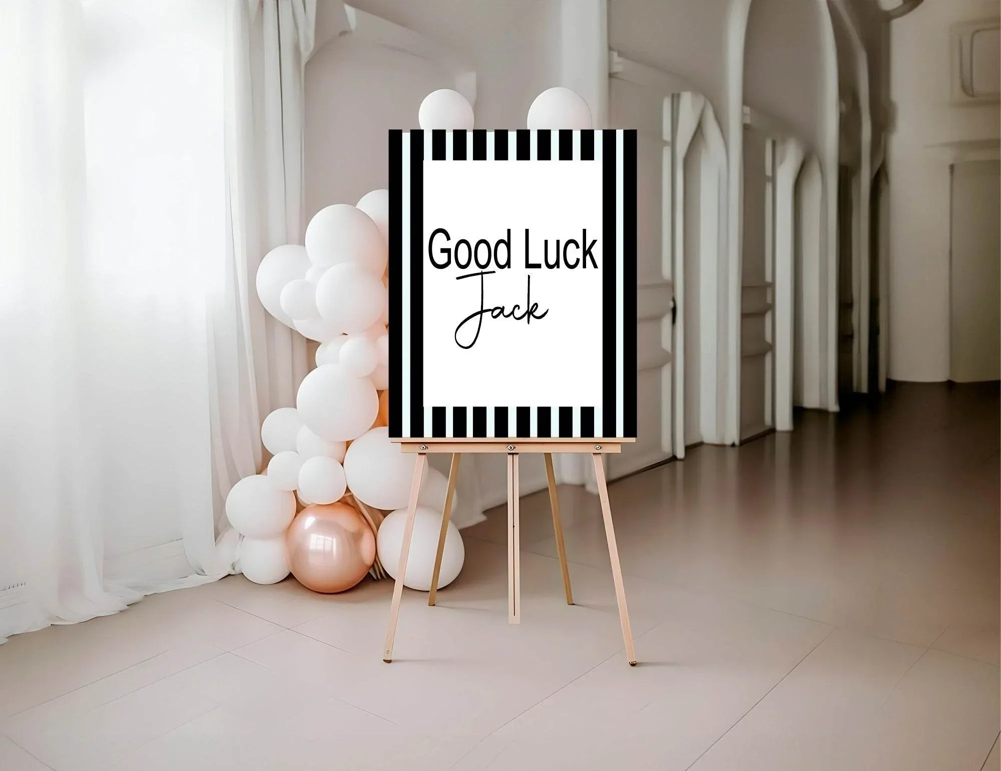 Black & White Stripe Good Luck Party Sign - Larosier Prints