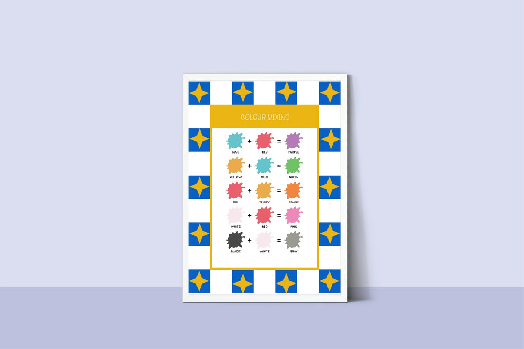 Blue Checked & Stars Colour Mixing Poster | Educational Wall Art