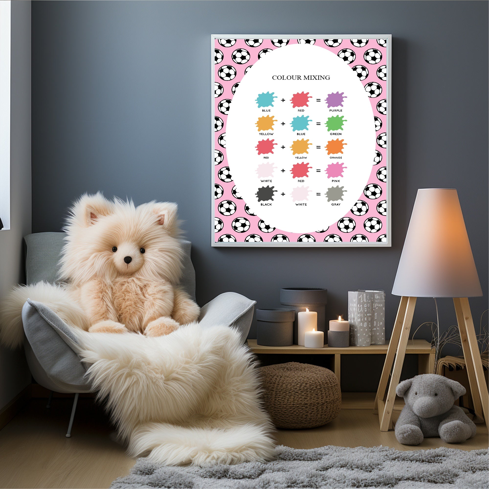 Pink Football Colour Mixing Poster | Educational Wall Art