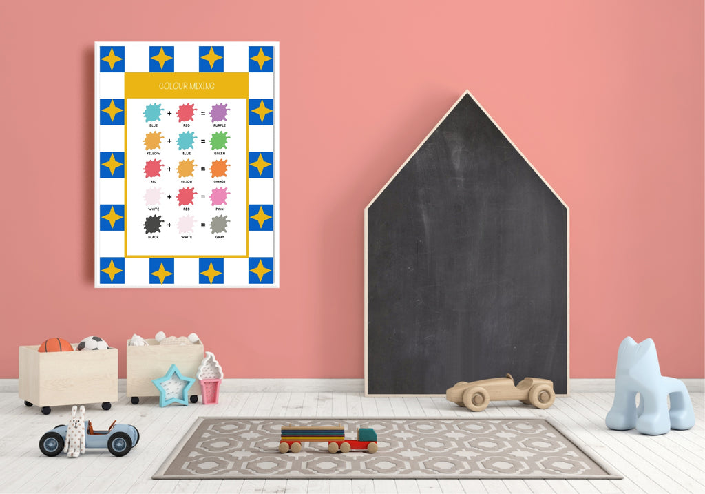 Blue Checked & Stars Colour Mixing Poster | Educational Wall Art