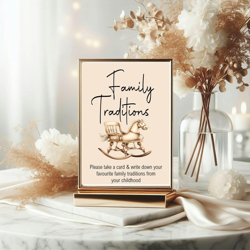 Vintage Family Traditions Baby Shower Party Sign - Larosier Prints