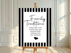 Black and White Stripe Family Traditions Baby Shower Party Sign - Larosier Prints