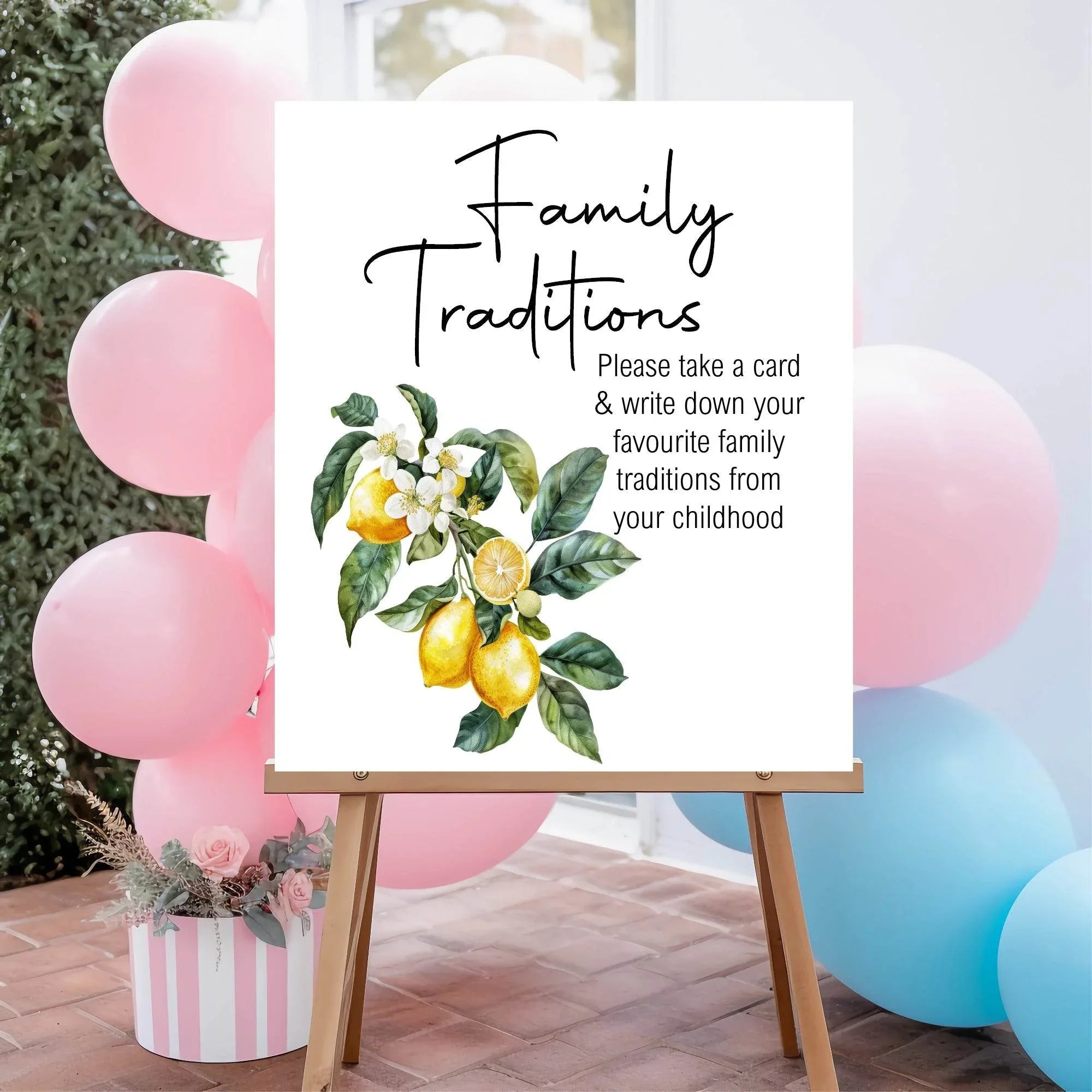 Lemon Tea Family Traditions Baby Shower Party Sign - Larosier Prints