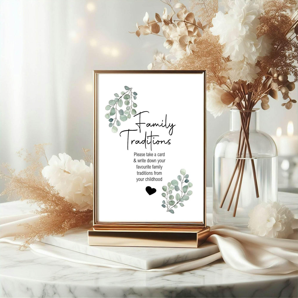 Eucalyptus Family Traditions Baby Shower Party Sign - Larosier Prints